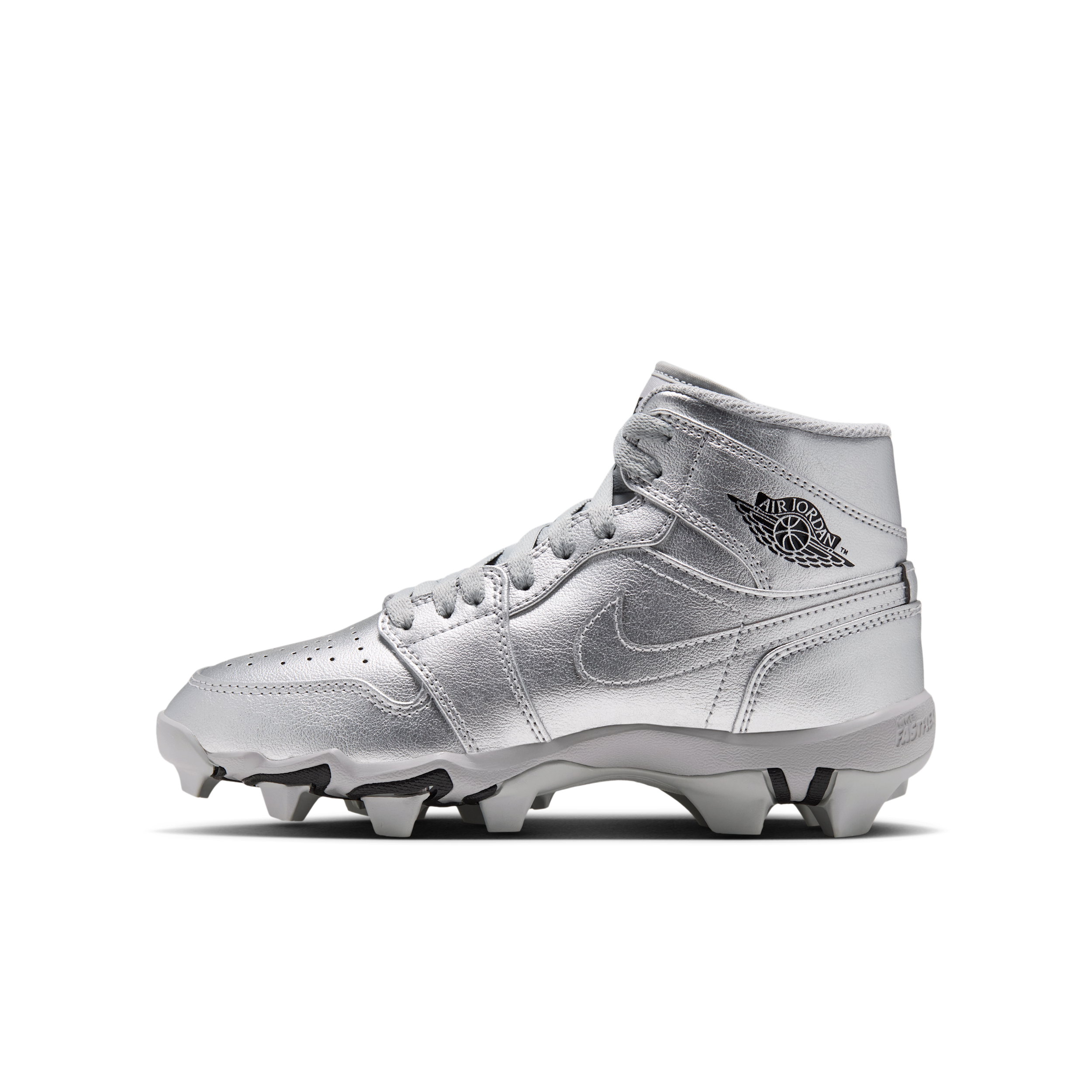 Jordan 1 Kids' Mid Multisport Cleats, Size 3, Silver/Black