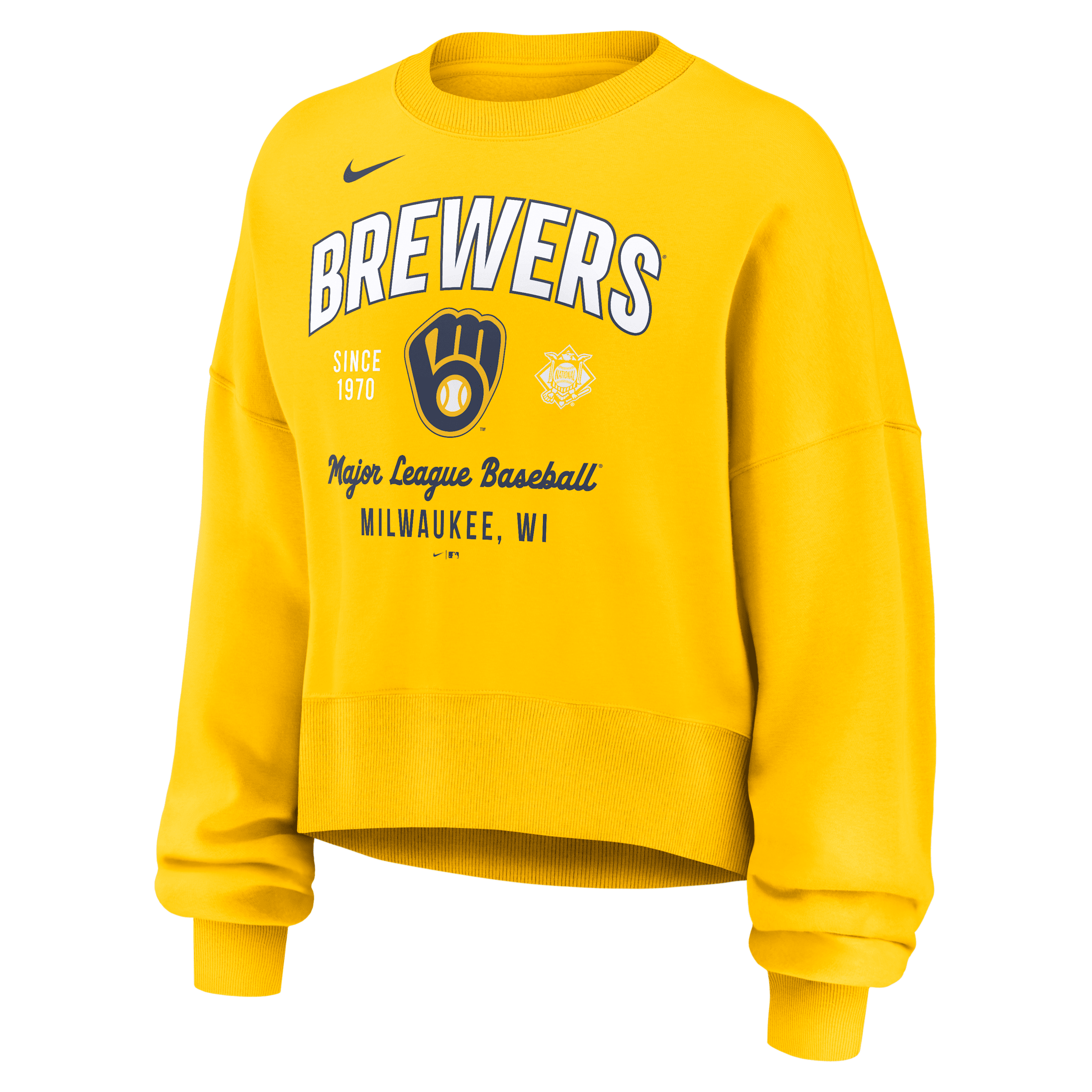 Nike Gold Milwaukee Brewers Oversized High Hip Pullover Sweatshirt In Yellow