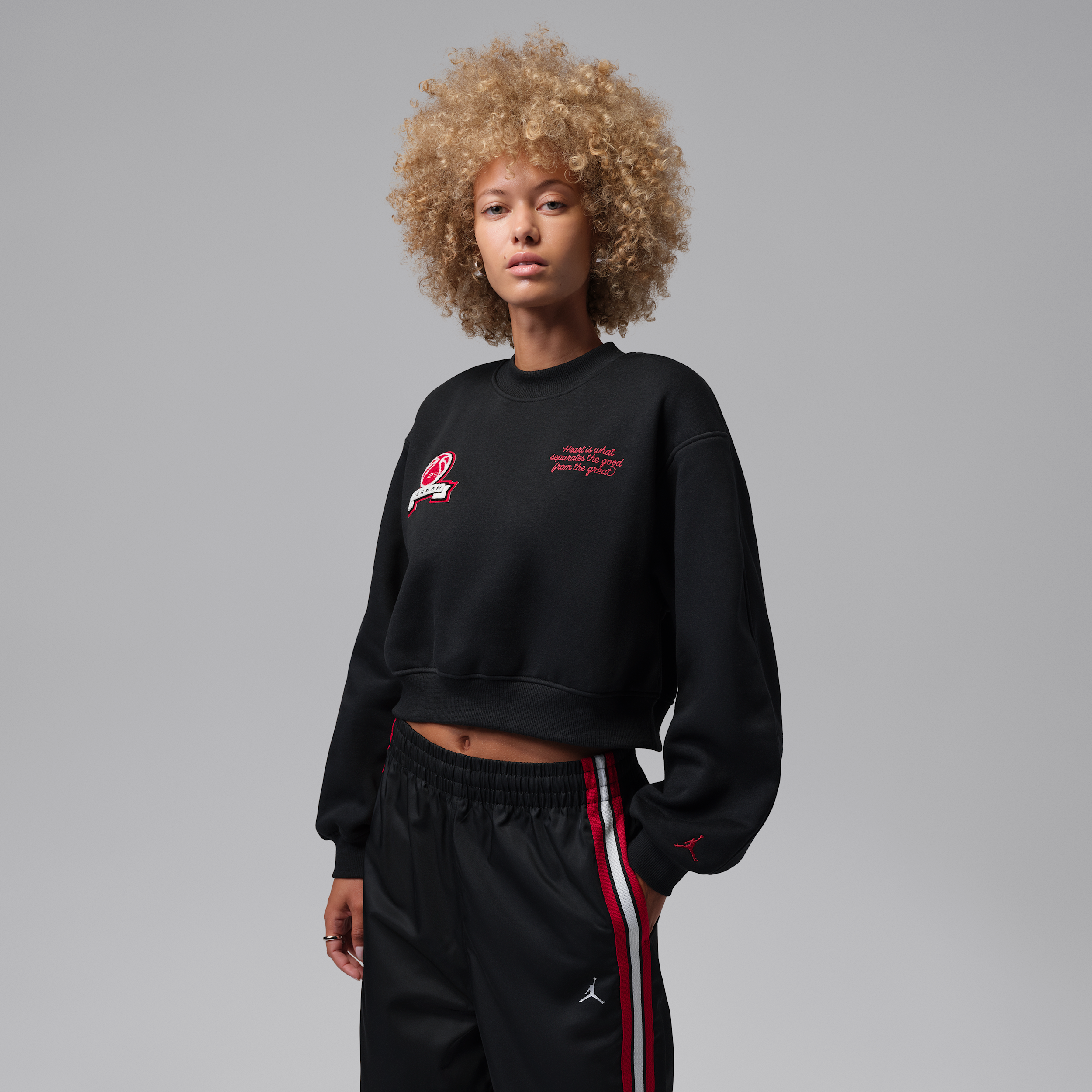 Women's Jordan Brooklyn Fleece Cropped Crew-Neck Sweatshirt in Black | IM6975-010