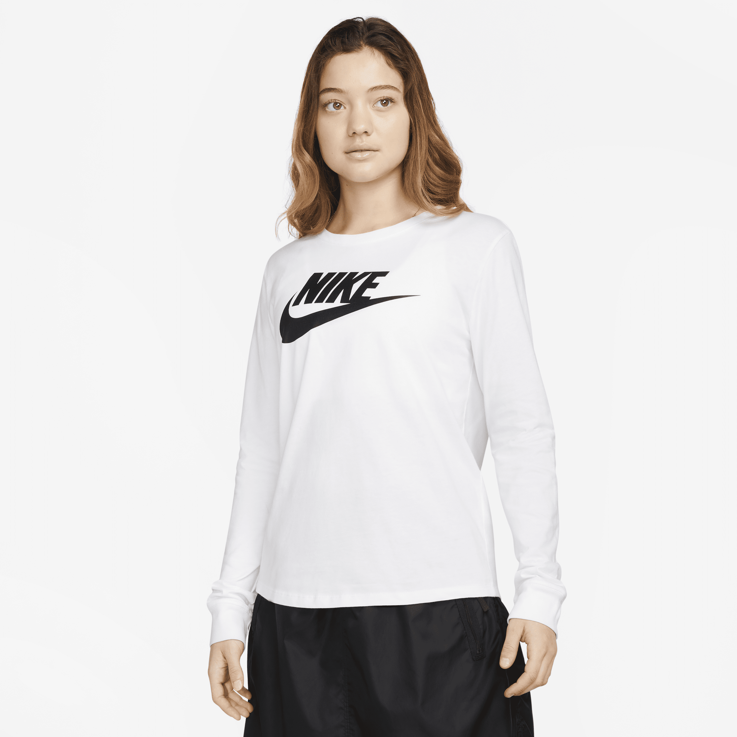 Shop Nike Women's  Sportswear Essentials Long-sleeve Logo T-shirt In White