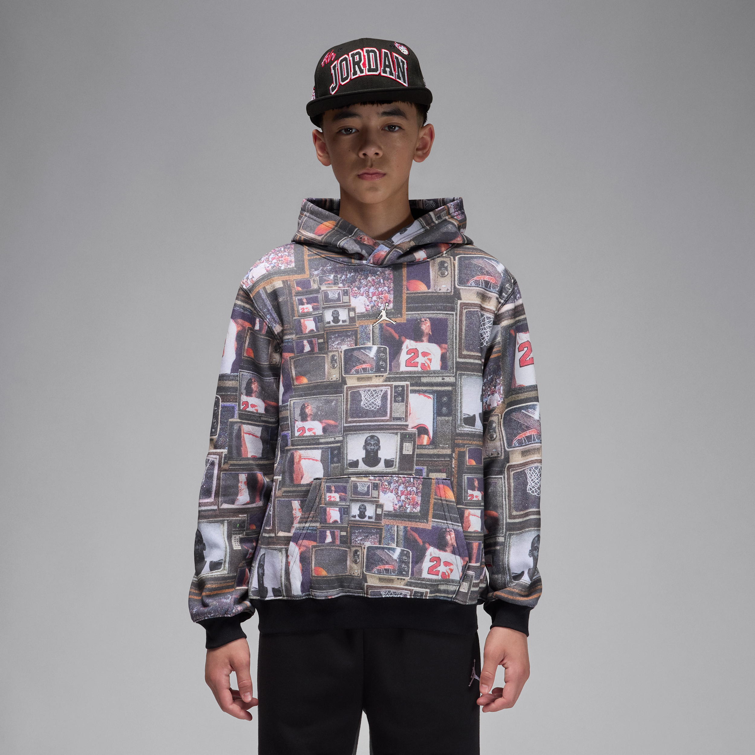 Jordan Big Kids' Brooklyn Printed Fleece Pullover Hoodie In Black