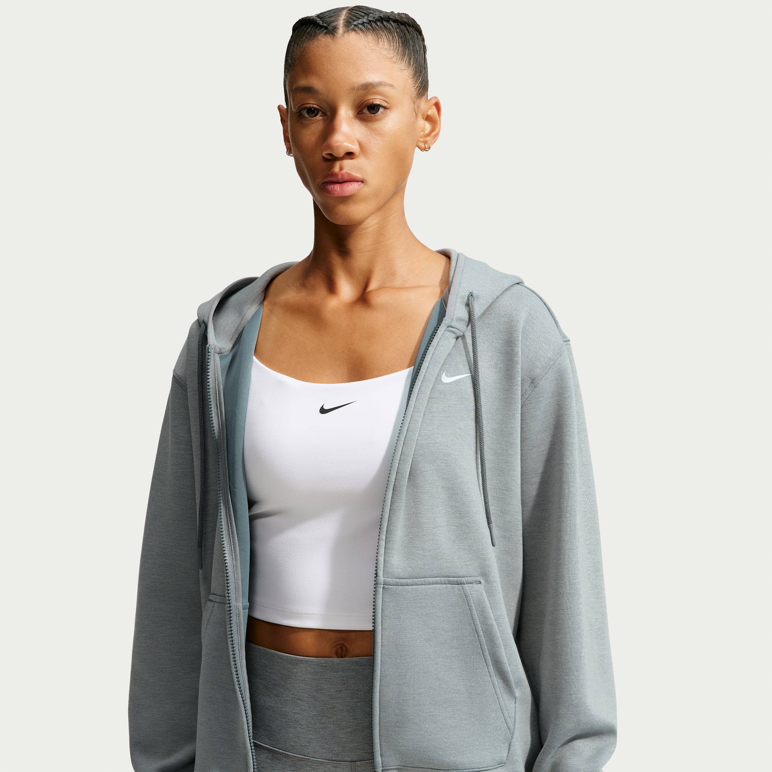 Nike Women's Studio Fleece Sport Dri-FIT Full-Zip Hoodie in Grey | IO0431-084