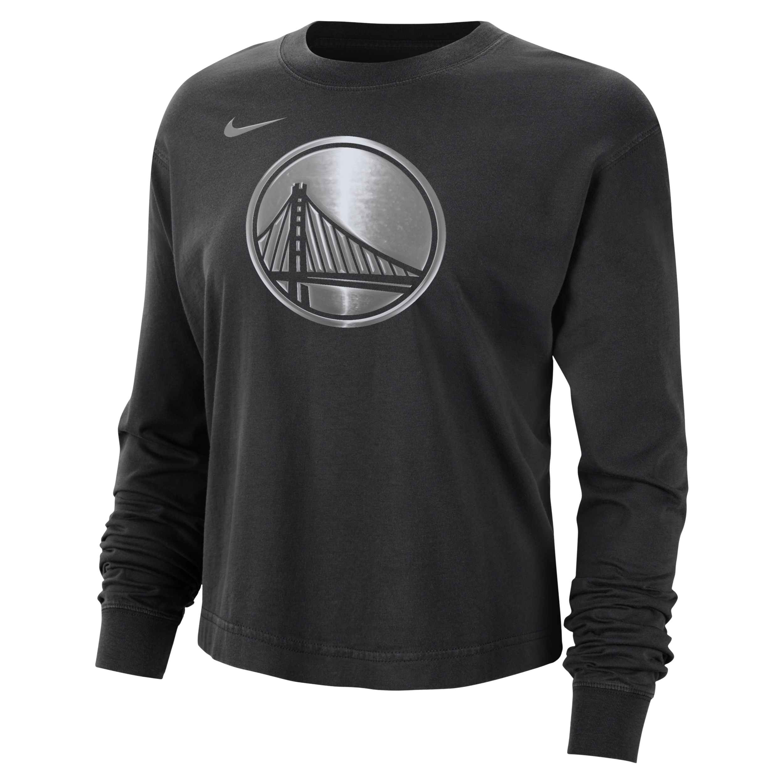 Nike Golden State Warriors Courtside Women's Nba Shine Boxy Long-sleeve T-shirt In Black