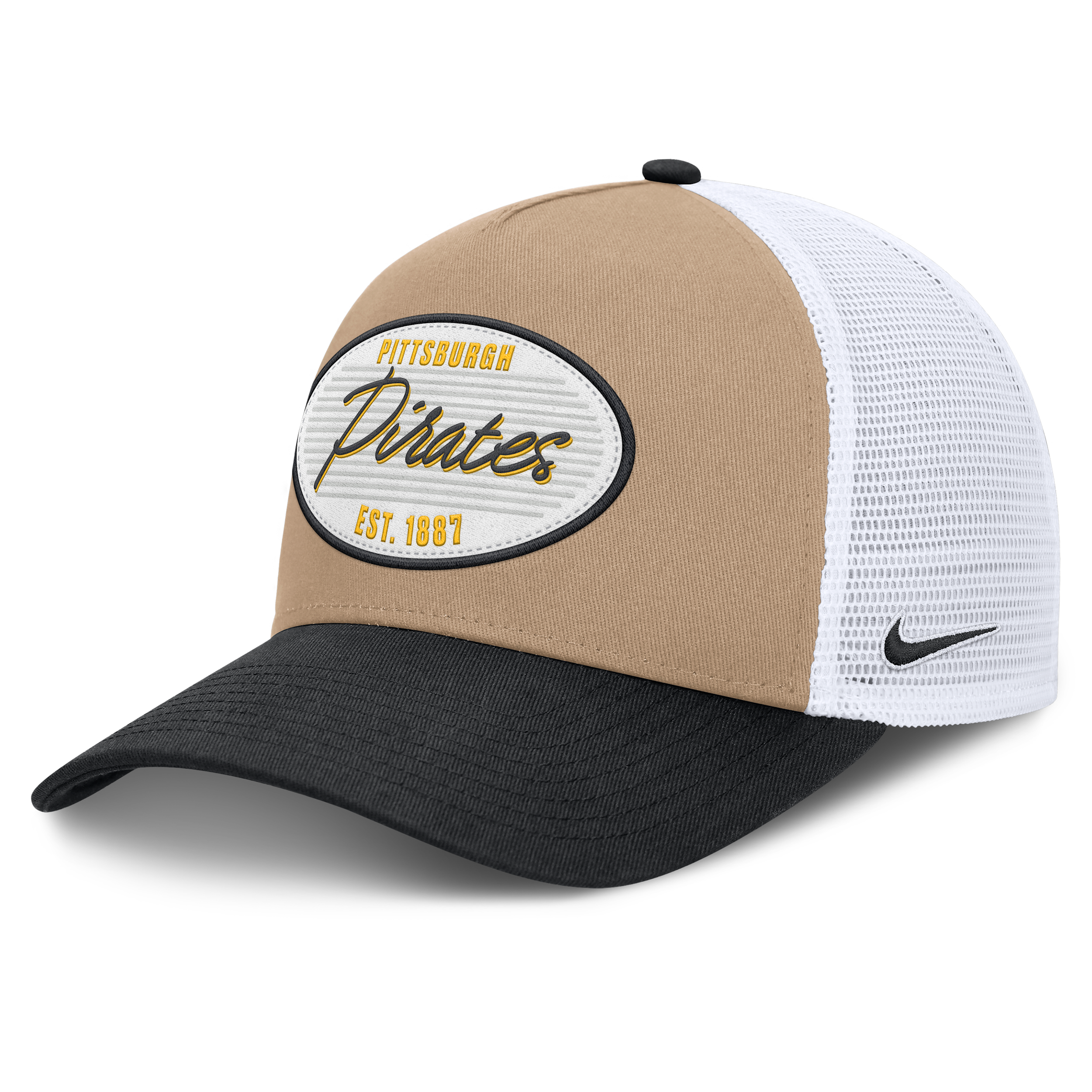 Pittsburgh Pirates Rise Nike Men's MLB A-Frame Trucker Adjustable Hat in Brown | NB1F0JOWPTB-G3T