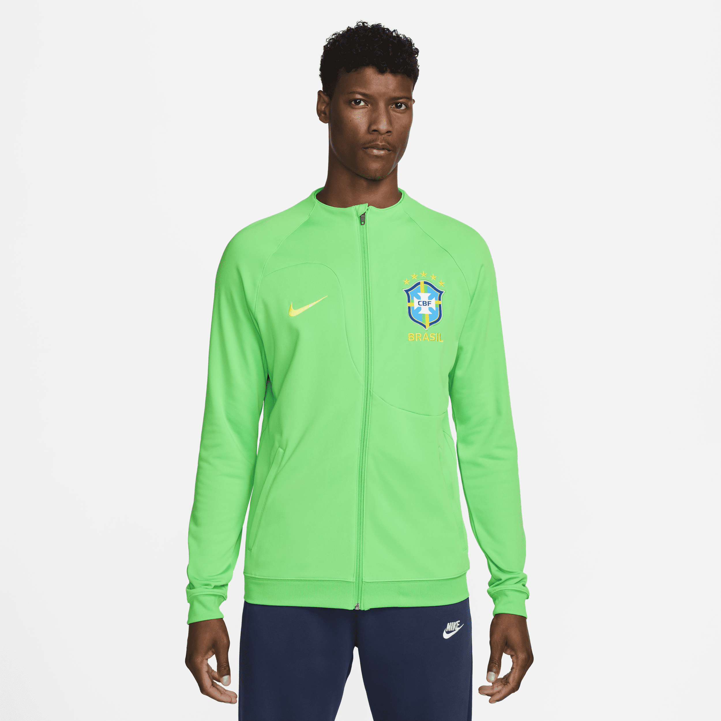 Shop Nike Men's Brazil Academy Pro Knit Soccer Jacket In Green