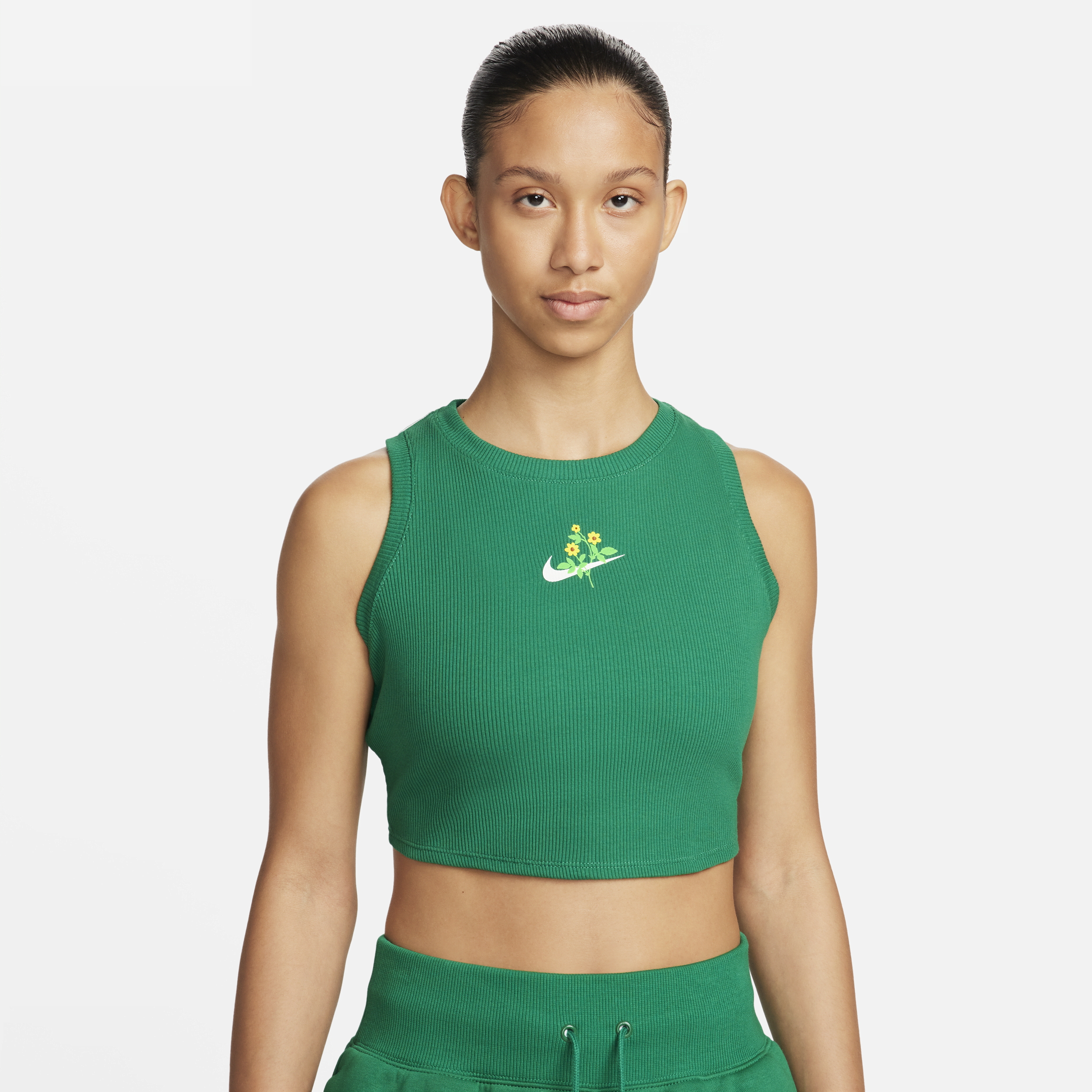 Shop Nike Women's  Sportswear Essential Cropped Ribbed Tank Top In Green