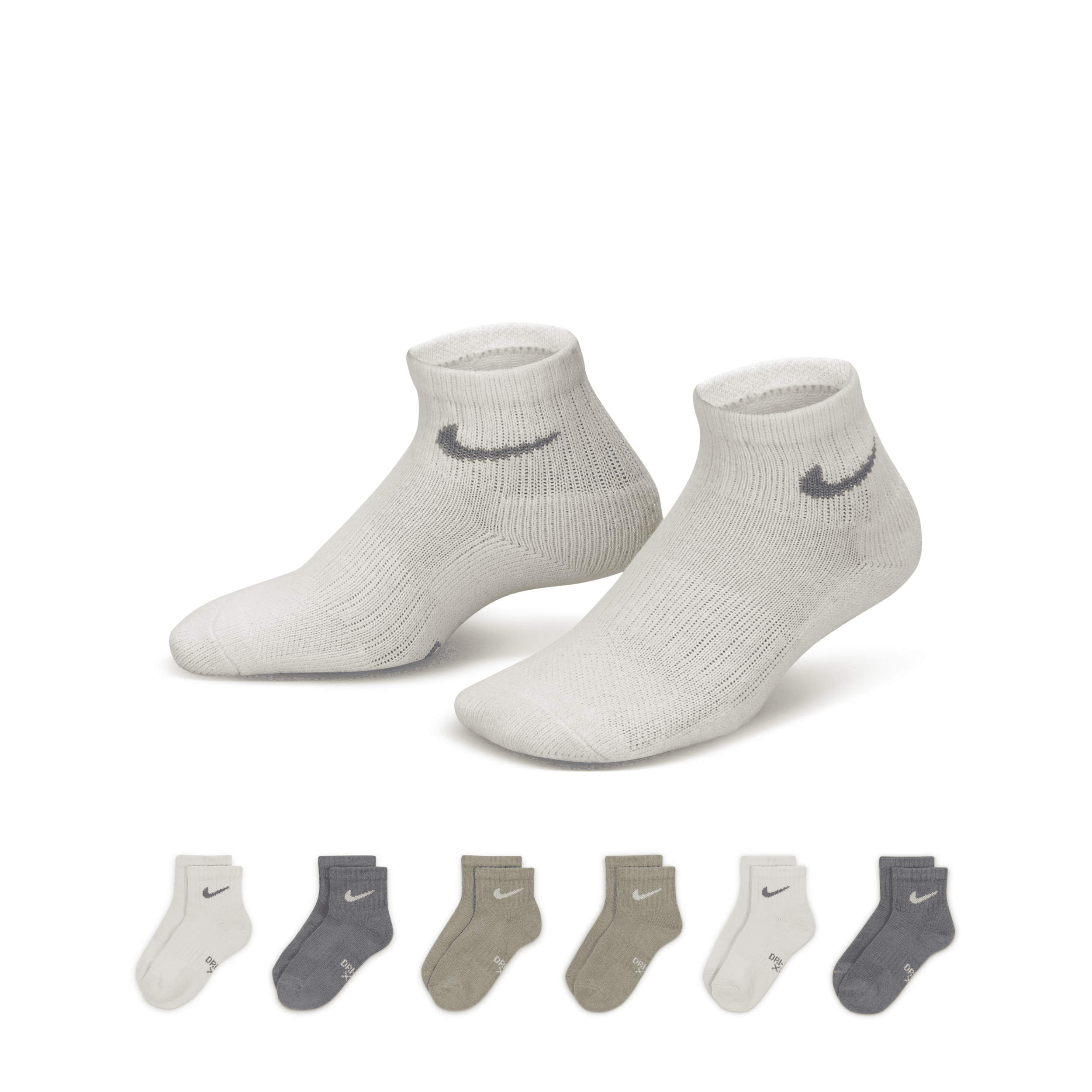 Nike Dri-fit Performance Basics Little Kids' Quarter Socks (6 Pairs) In Grey