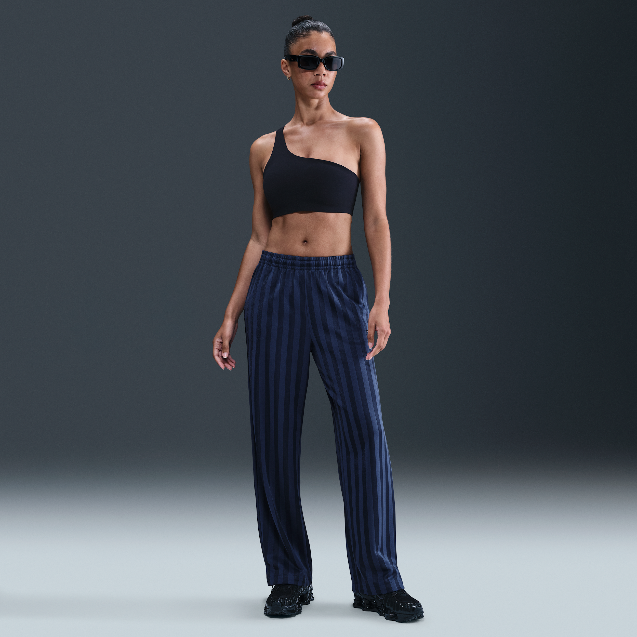 Nike Women's Sportswear Mid-rise Loose Jacquard Striped Track Pants In Blue