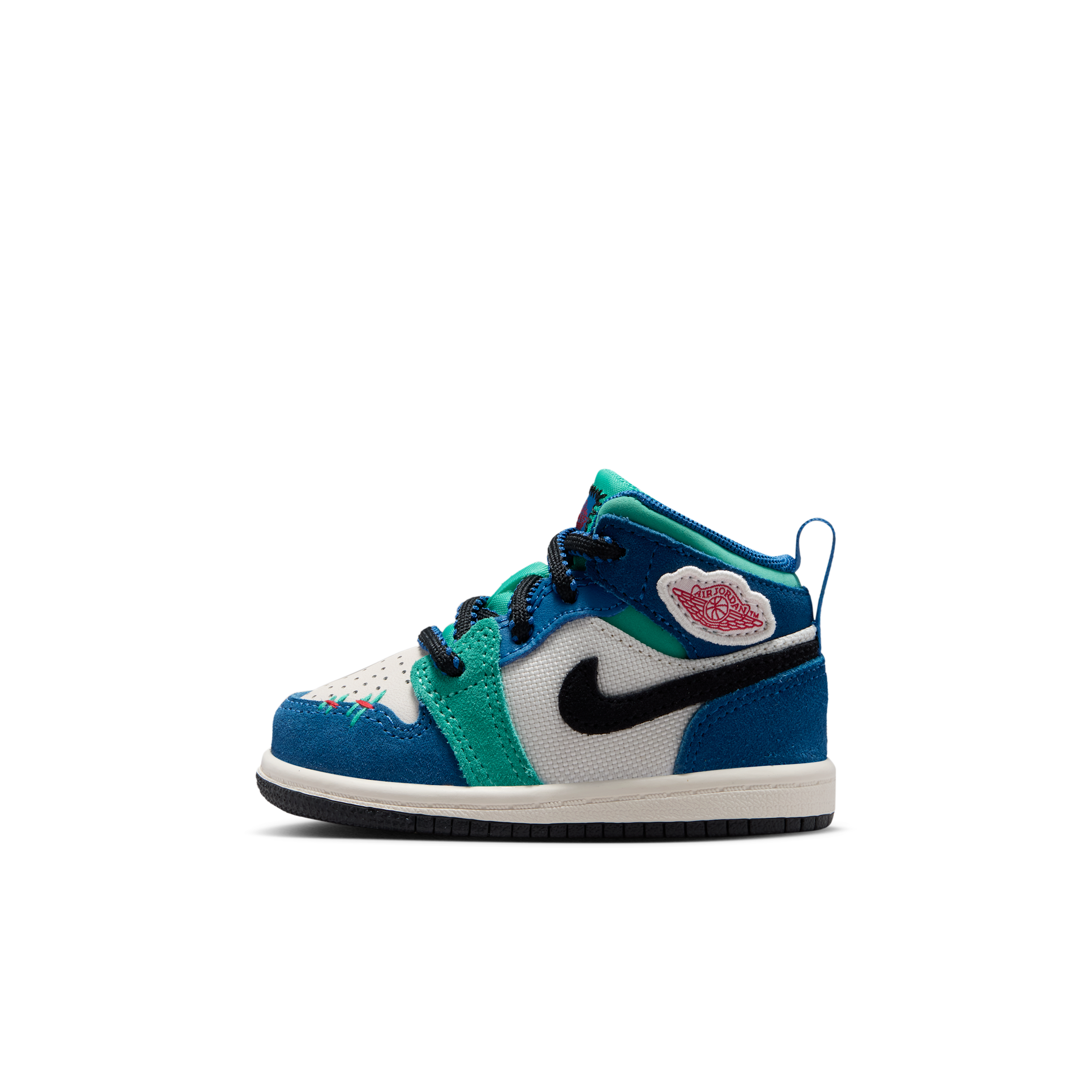 Jordan Kids Toddler Air Retro 1 Mid SE Casual Shoes in Chalk/True Blue/Kinetic Green Size: 10.0