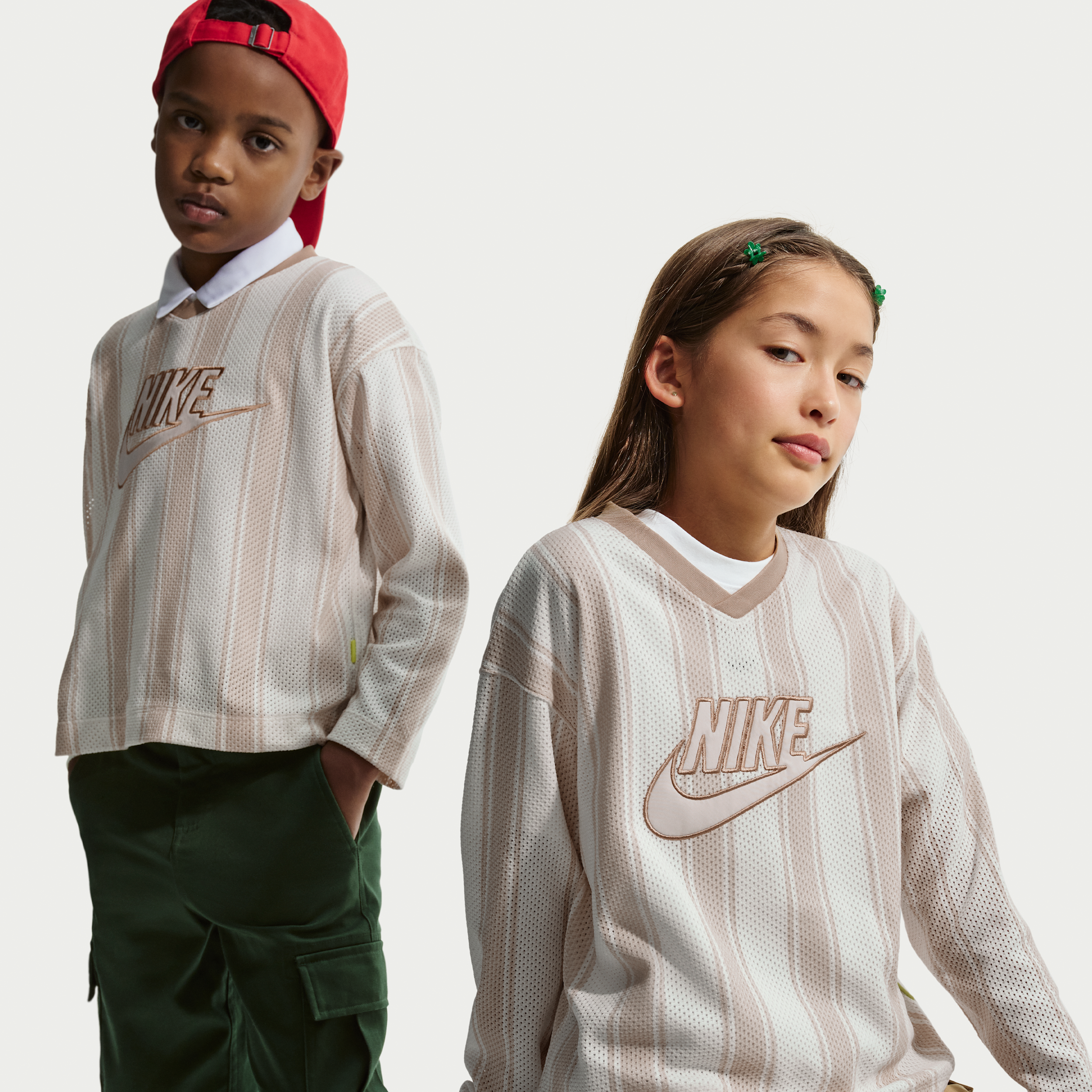 Nike Sportswear Collection Big Kids' Long-Sleeve Mesh Jersey in Brown | IF2304-104