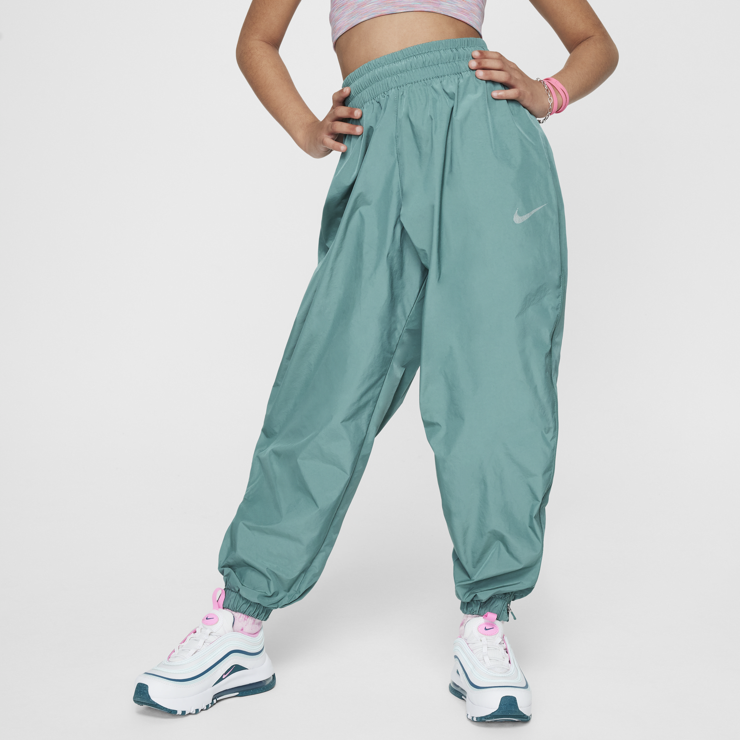 Shop Nike Sportswear Big Kids' (girls') Woven Pants In Green