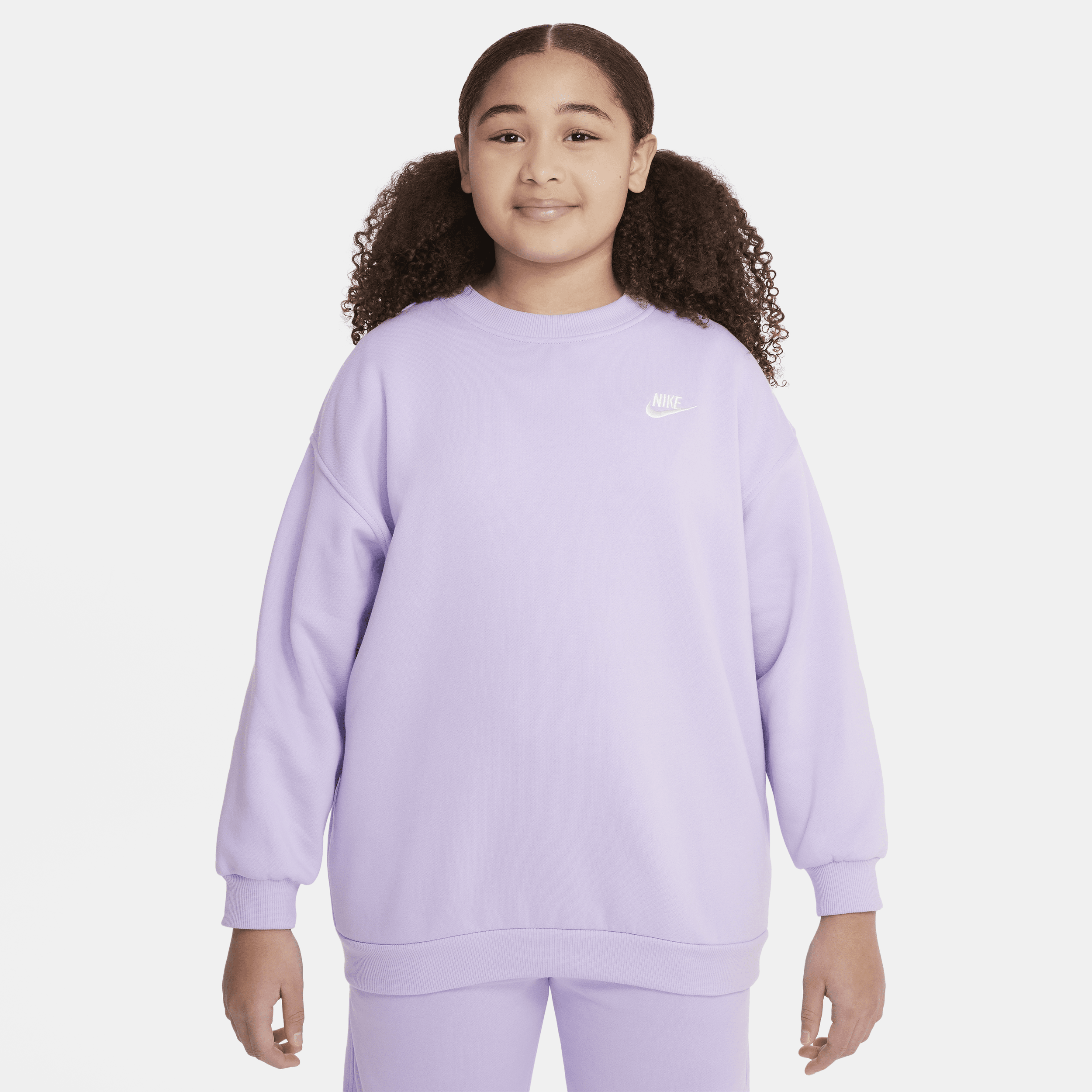 Shop Nike Sportswear Club Fleece Big Kids' (girls') Oversized Sweatshirt (extended Size) In Purple