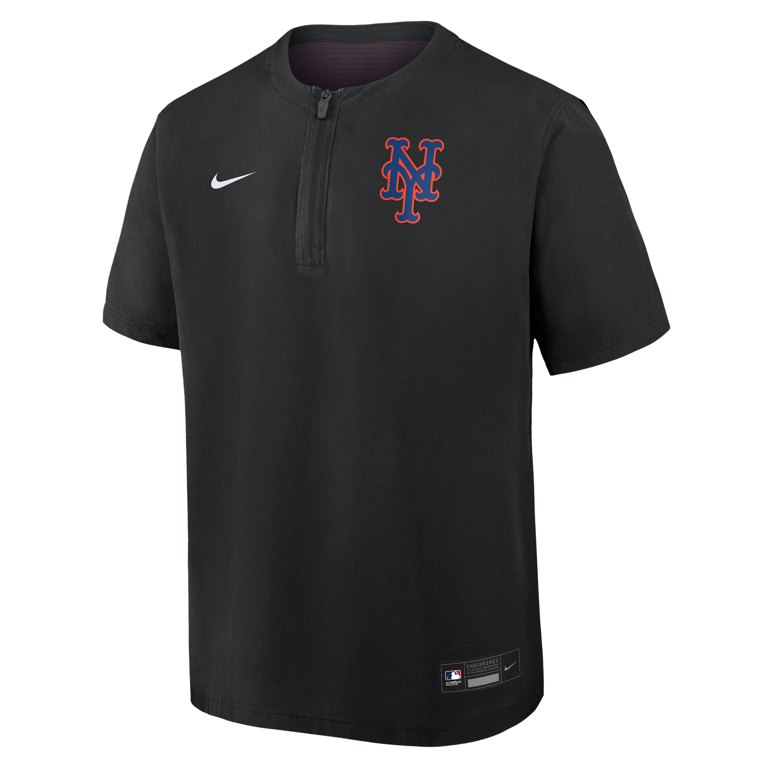 New York Mets Authentic Collection Nike Men's Dri-FIT MLB 1/4-Zip Short-Sleeve Windshirt in Black | 04HF0GIMNME-Q9T