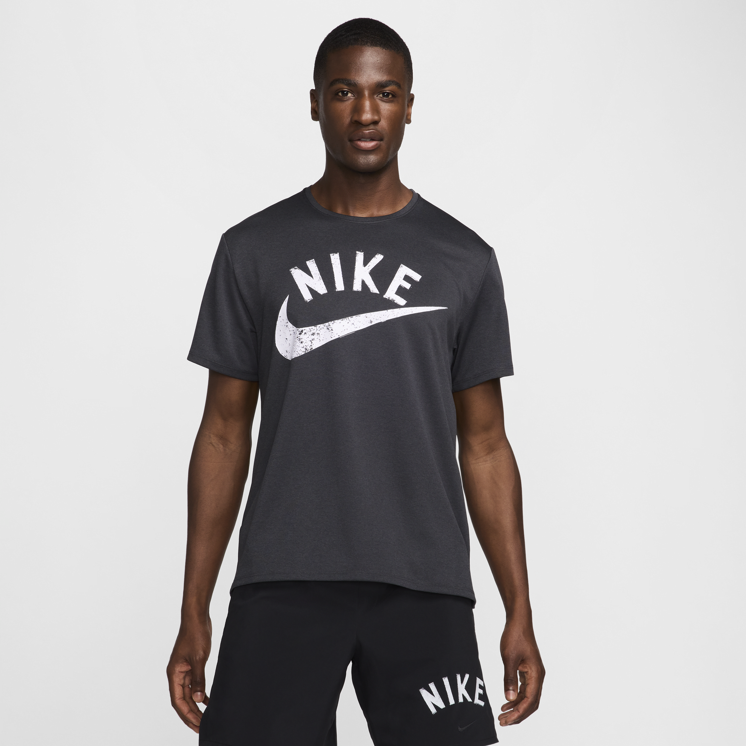 Nike Men's Miler Dri-fit Short-sleeve Running Top In Gray