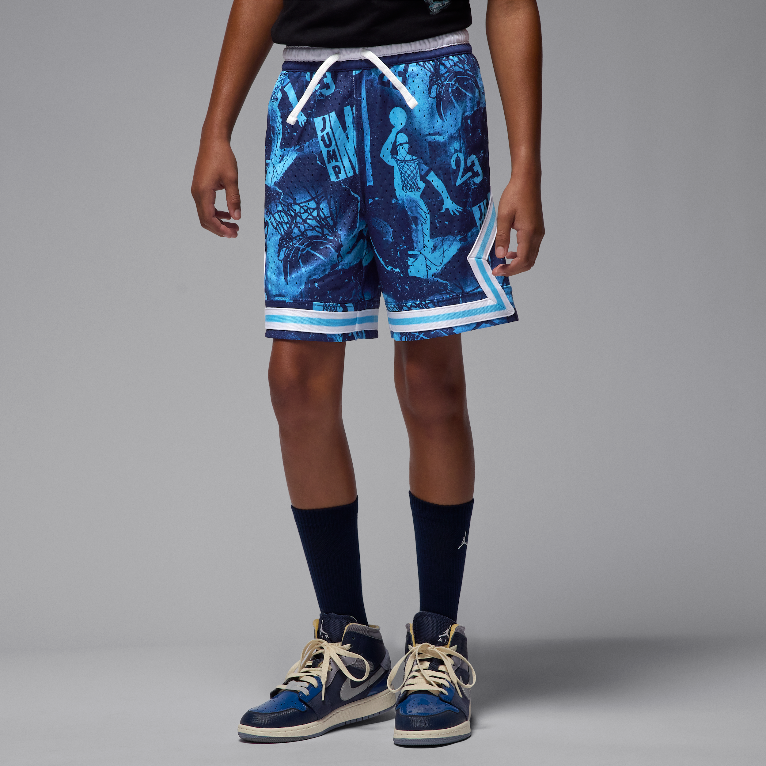 Jordan Dri-fit Big Kids' Mj Printed Sport Diamond Shorts In Blue
