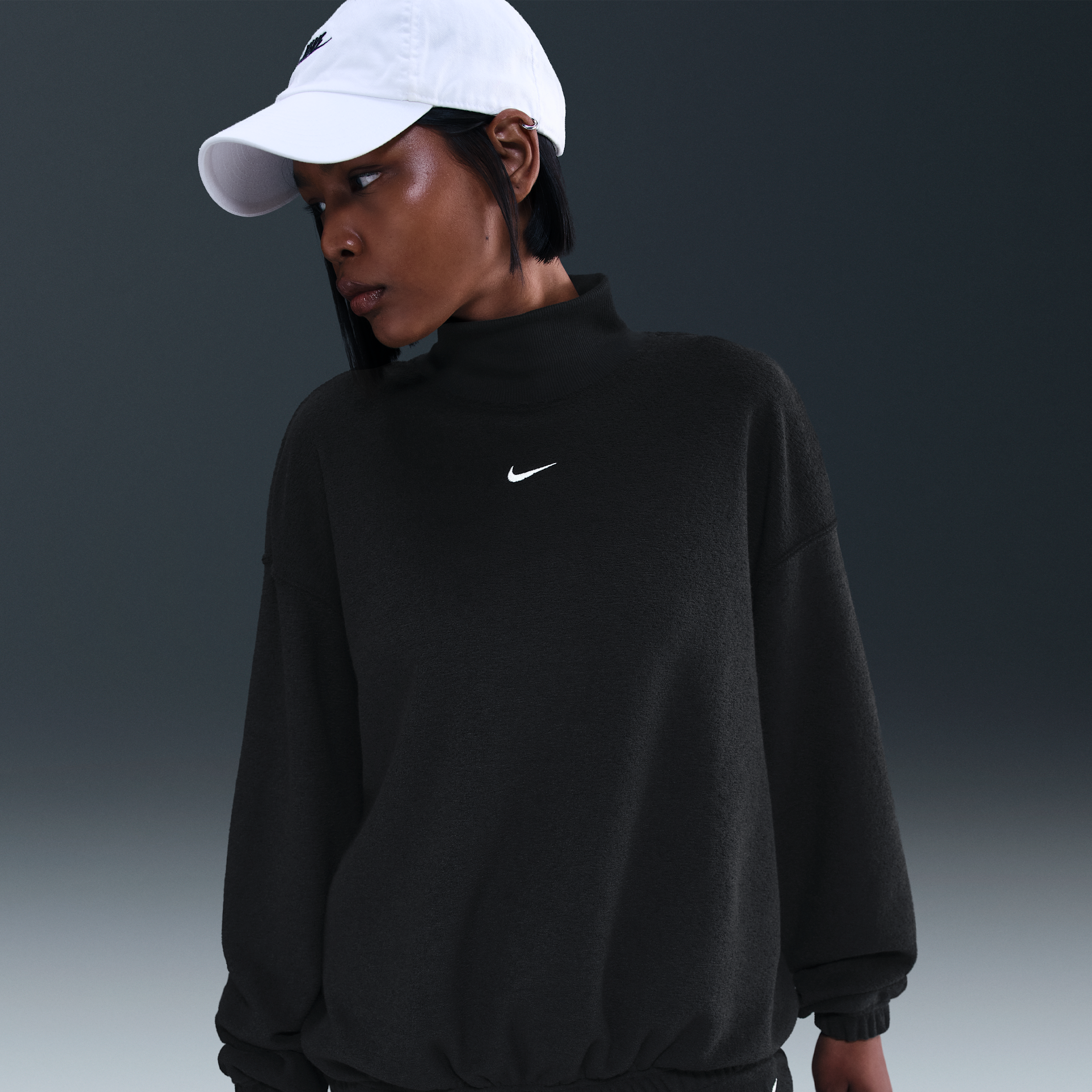 Nike Women's  Sportswear Phoenix Plush Cozy Fleece Oversized Mock-neck Top In Black