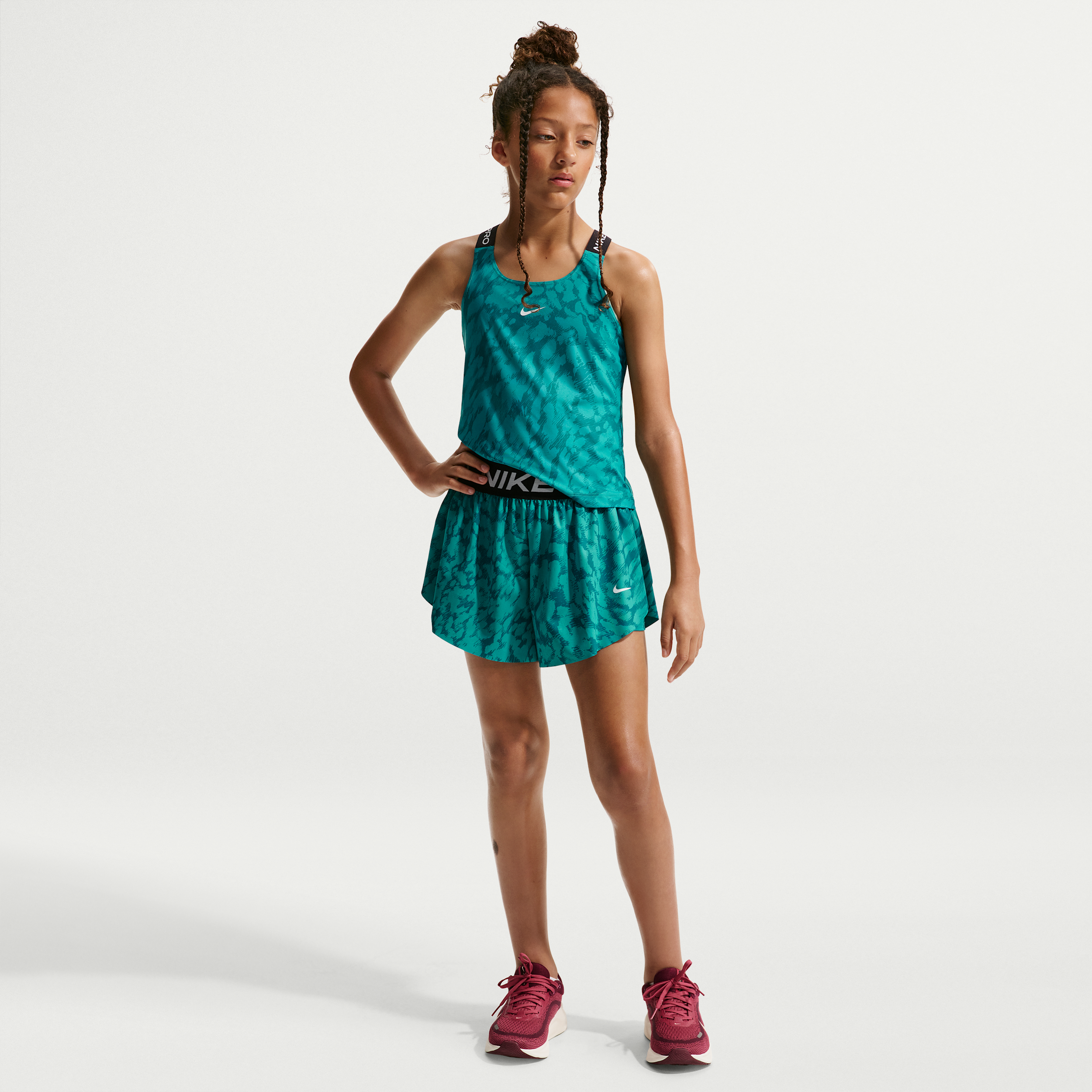 Nike Girls' Pro DriFIT 2-in-1 Printed Knit Short, Medium, Energy/White