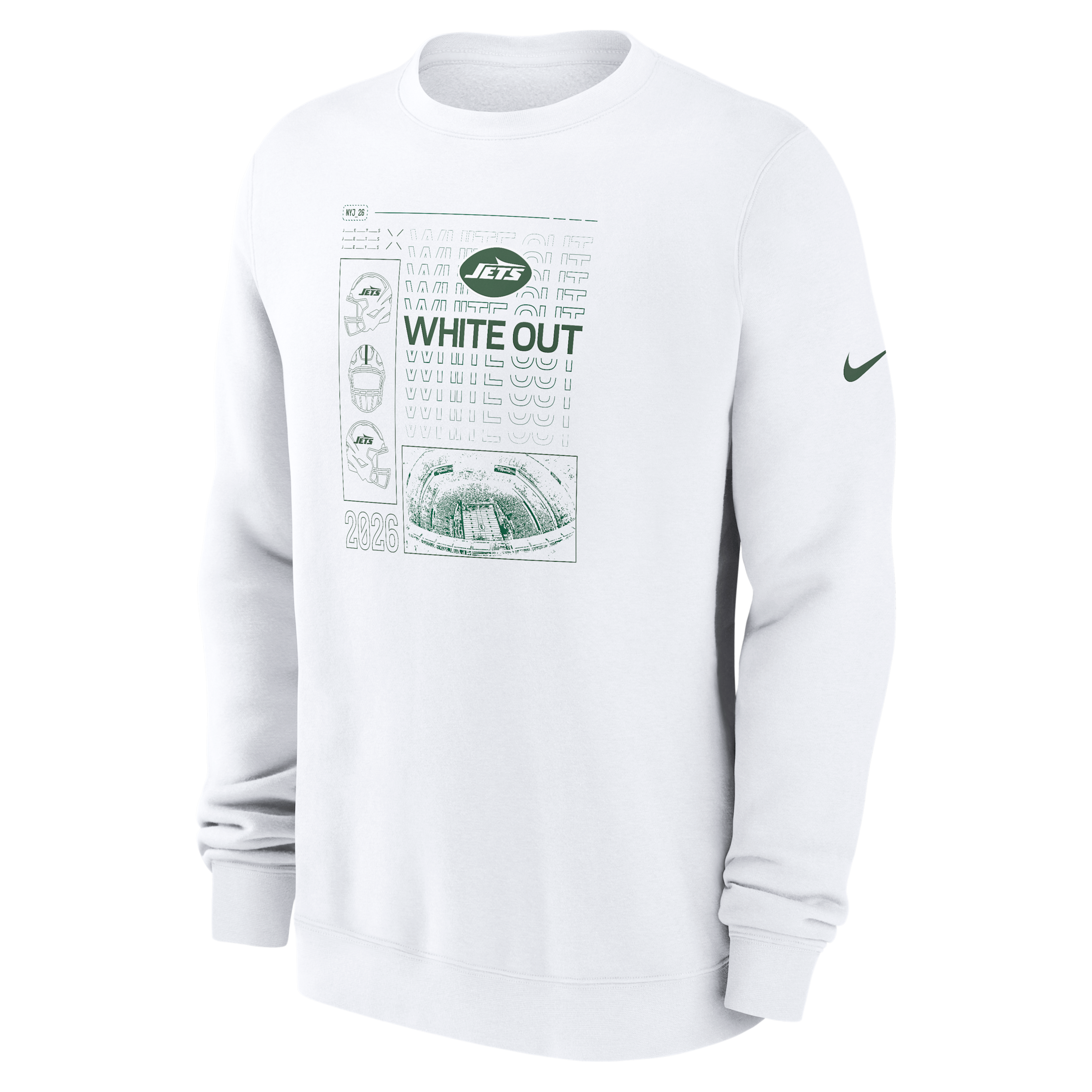 New York Jets White Out Nike Men's NFL Pullover Crew in White | NKPV10A72-VXM