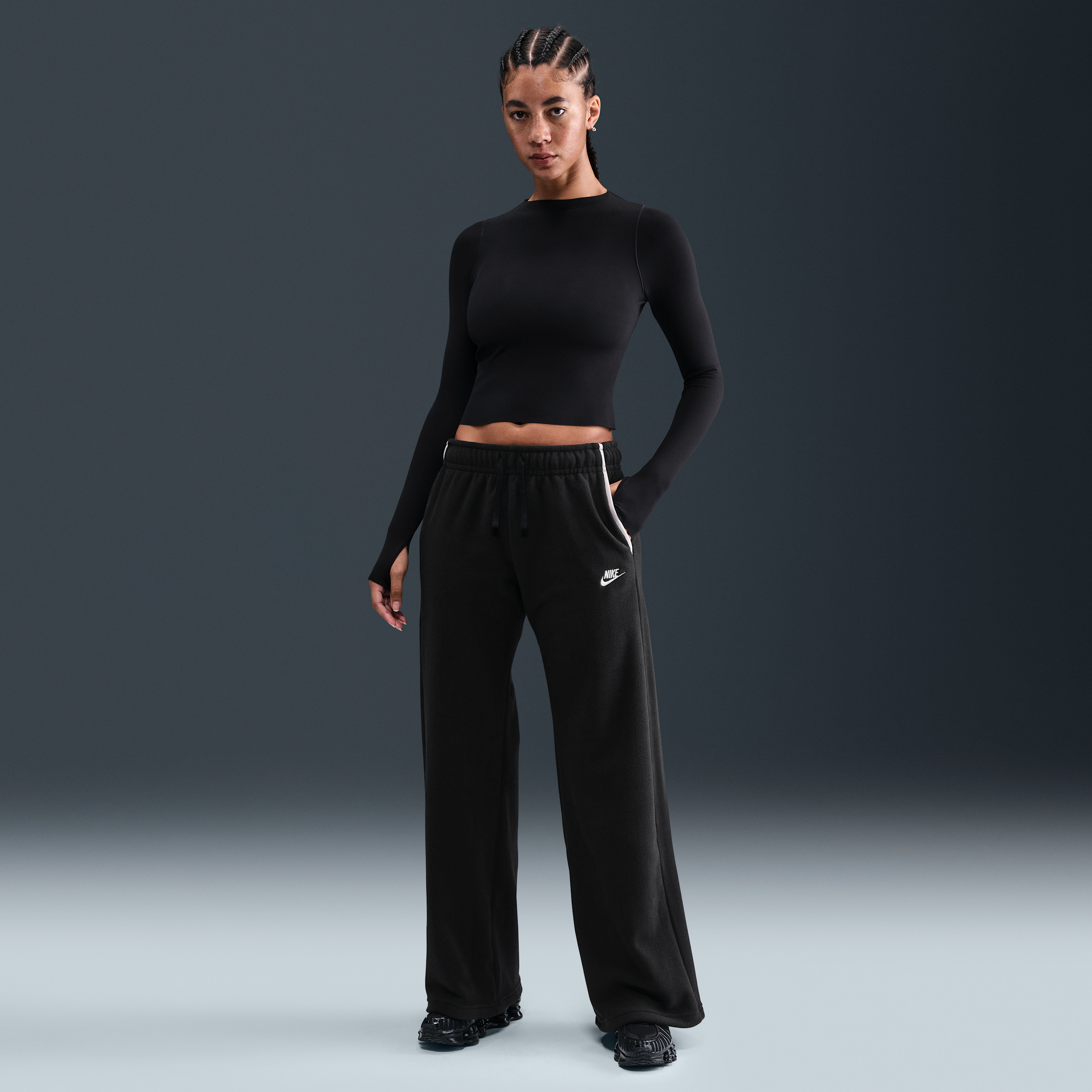 Nike Women's  Sportswear Club Fleece Mid-rise Wide-leg Cozy Pants In Black