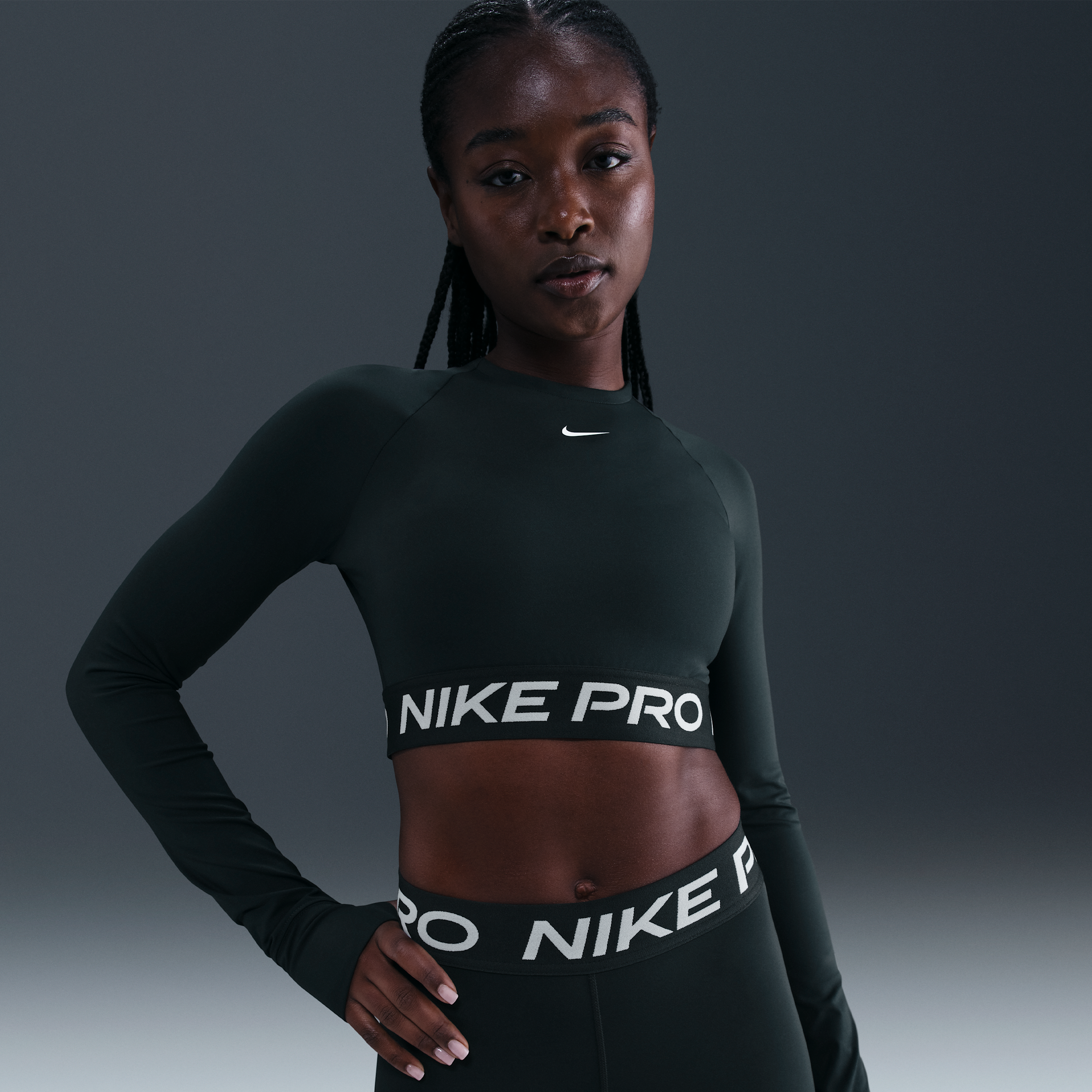 Nike Women's  Pro Dri-fit Cropped Long-sleeve Top In Black