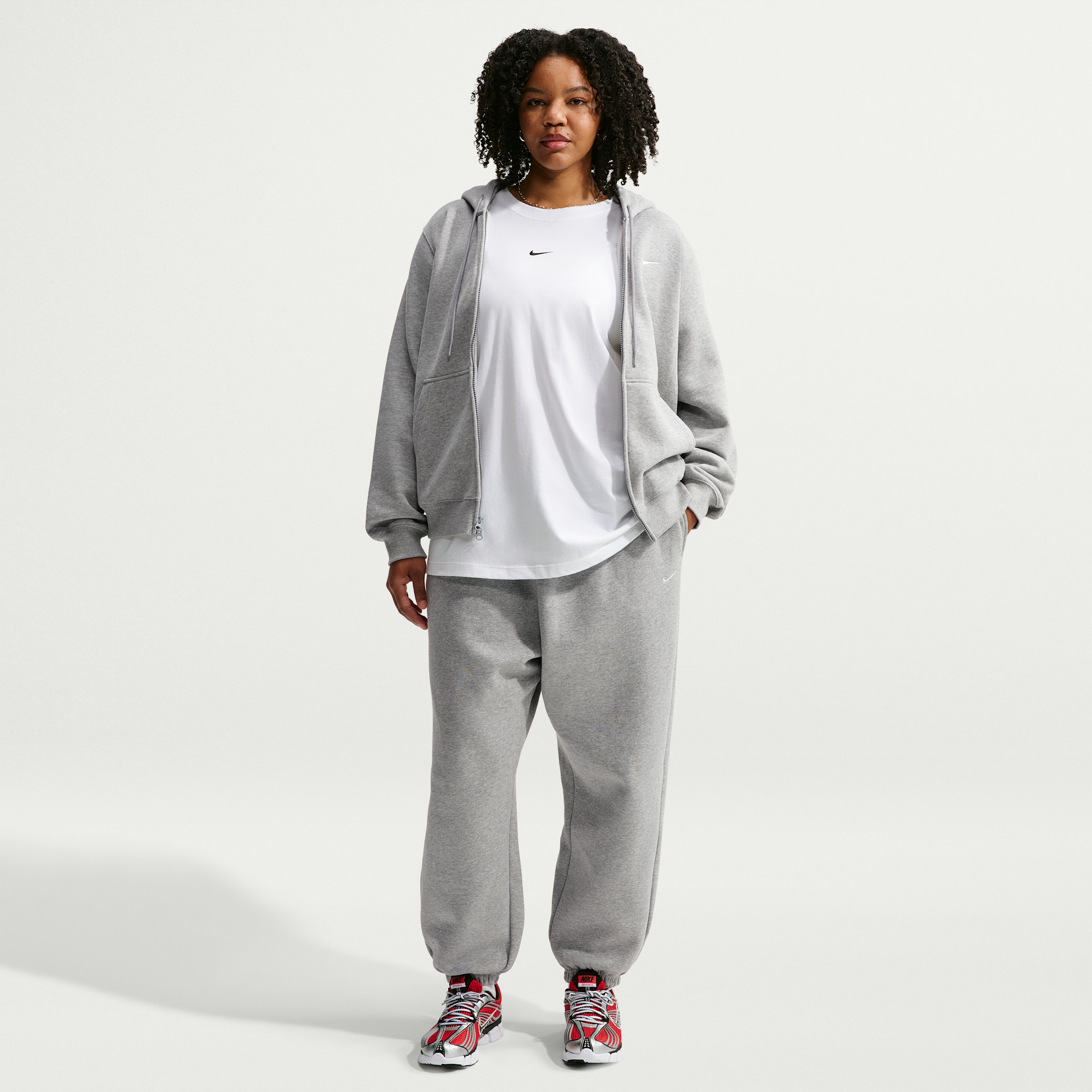 Nike Women's Studio Fleece Medium Weight Oversized High-Rise Cuffed Pants (Plus Size) in Grey | IW4767-063