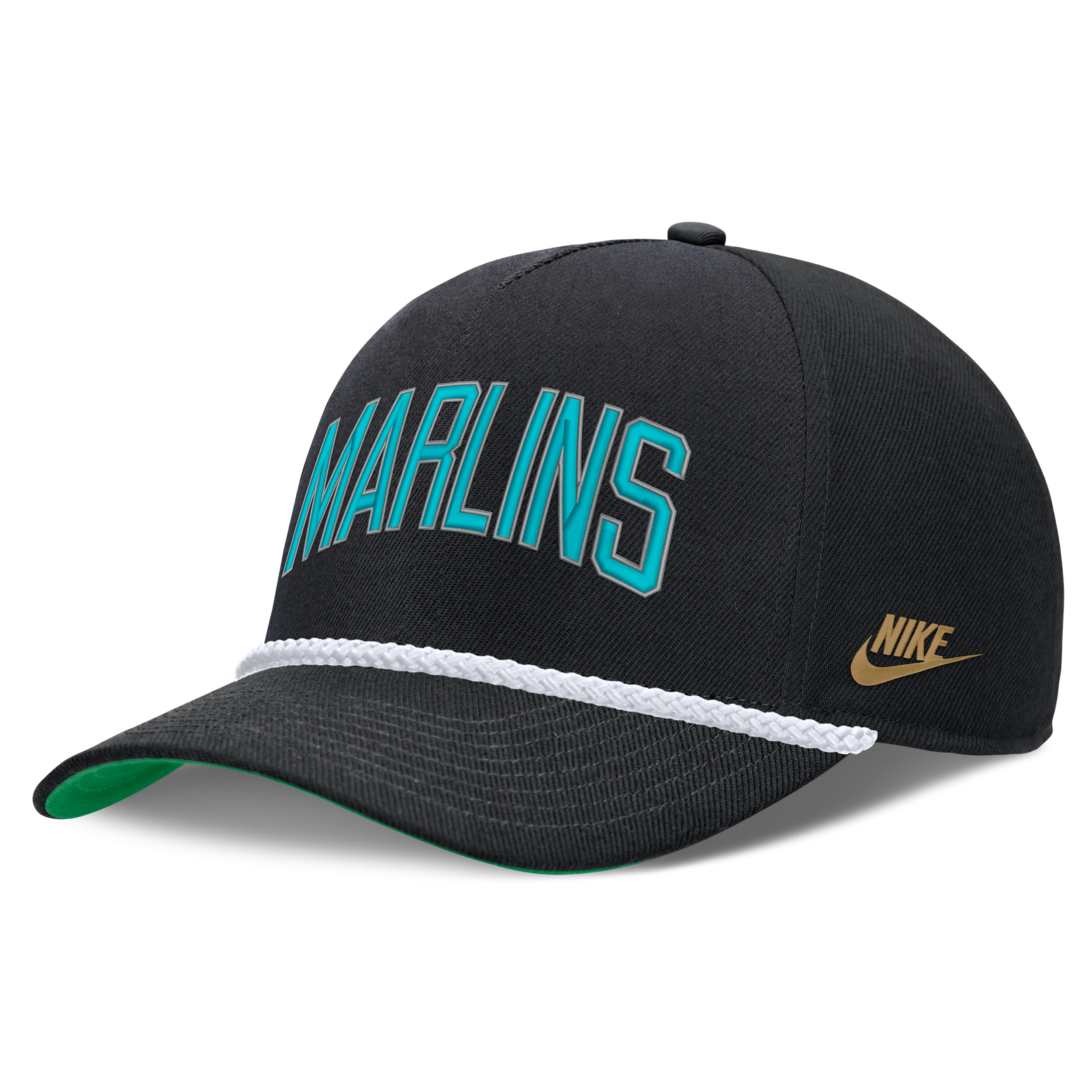 Men's Nike Black Florida Marlins Cooperstown Collection Rise Adjustable Hat - Black, Green