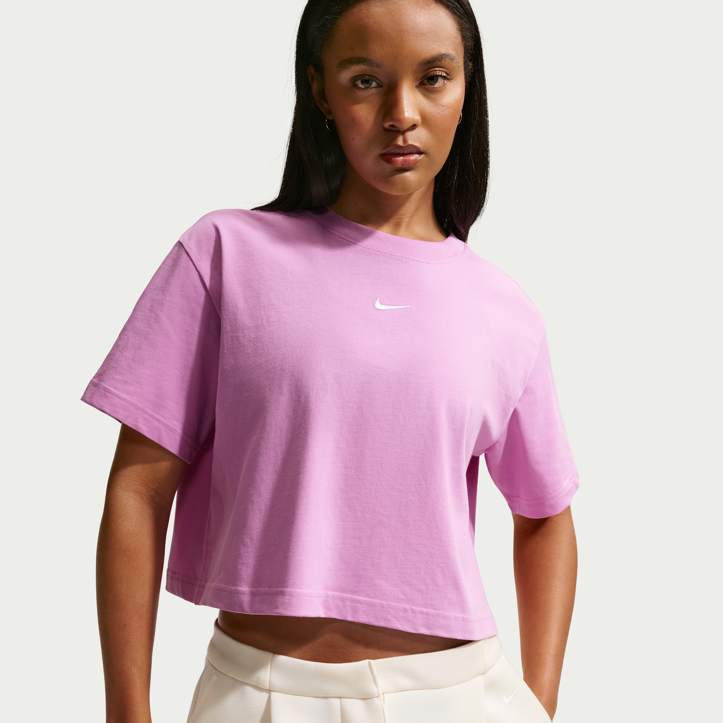 Women's Nike Sportswear Classic Loose Short-Sleeve Cropped T-Shirt in Purple | IH7594-503