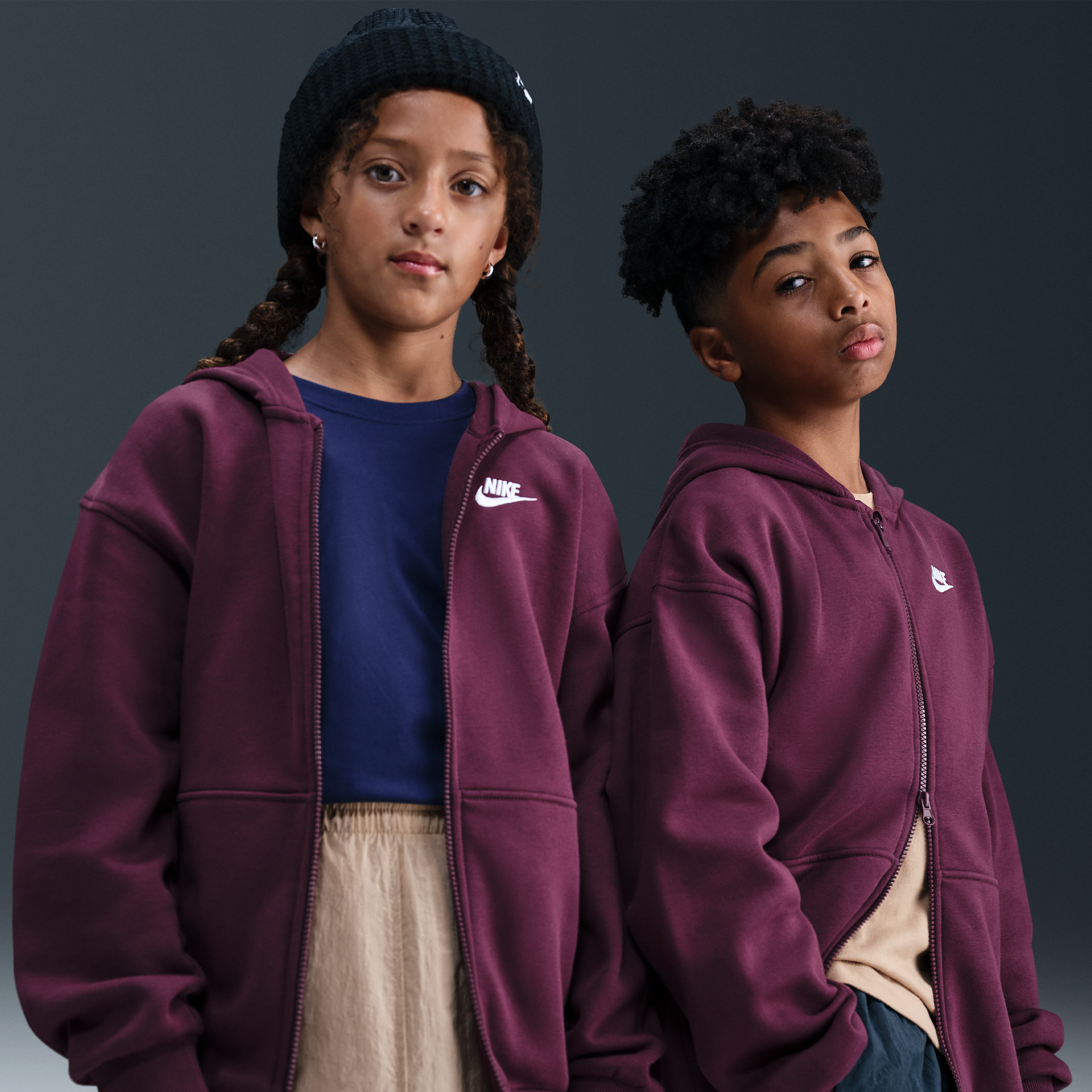 Nike Sportswear Club Fleece Big Kids' Oversized Full-Zip Hoodie in Red | FD2931-610