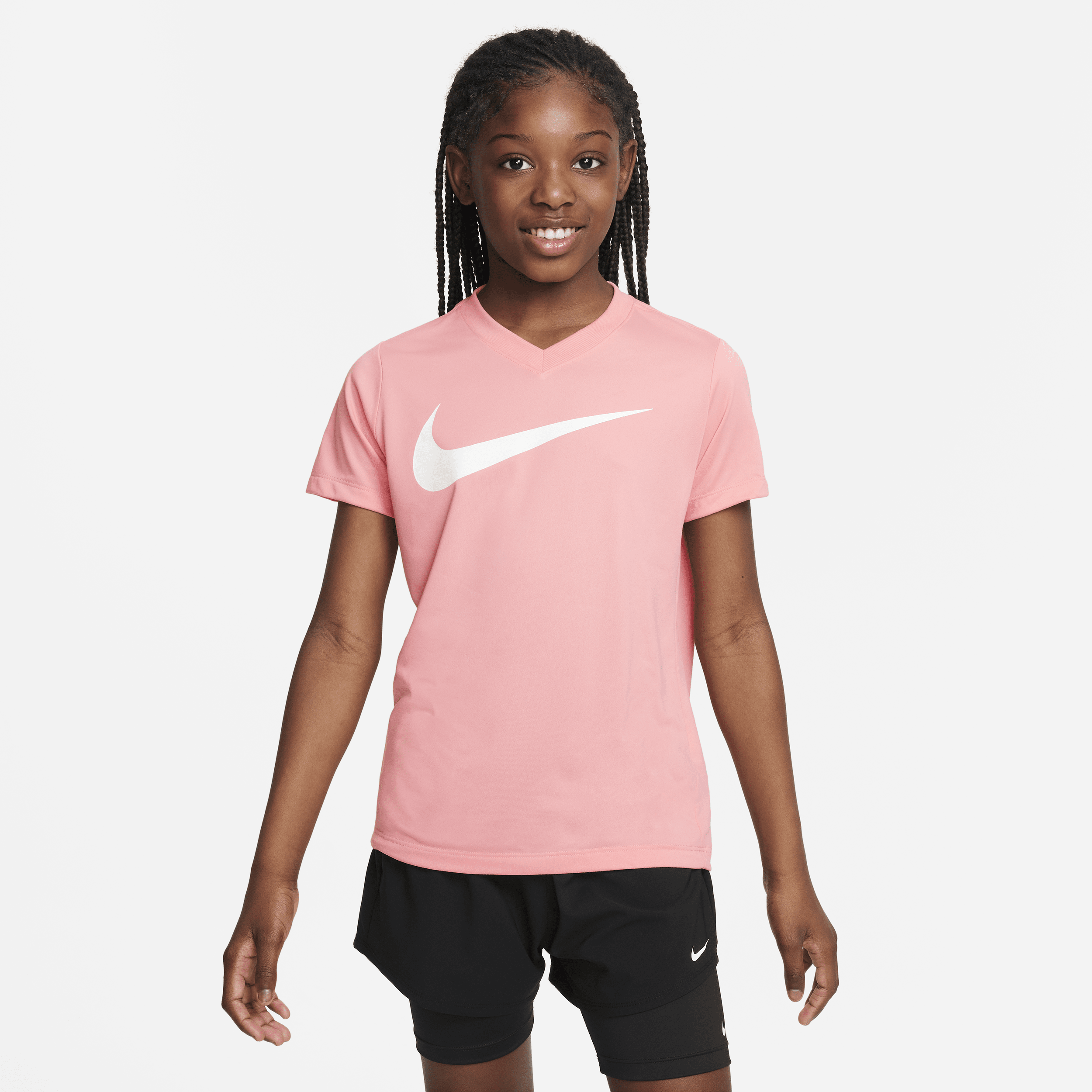 Nike Dri-fit Legend Big Kids' (girls') V-neck Training T-shirt In Pink