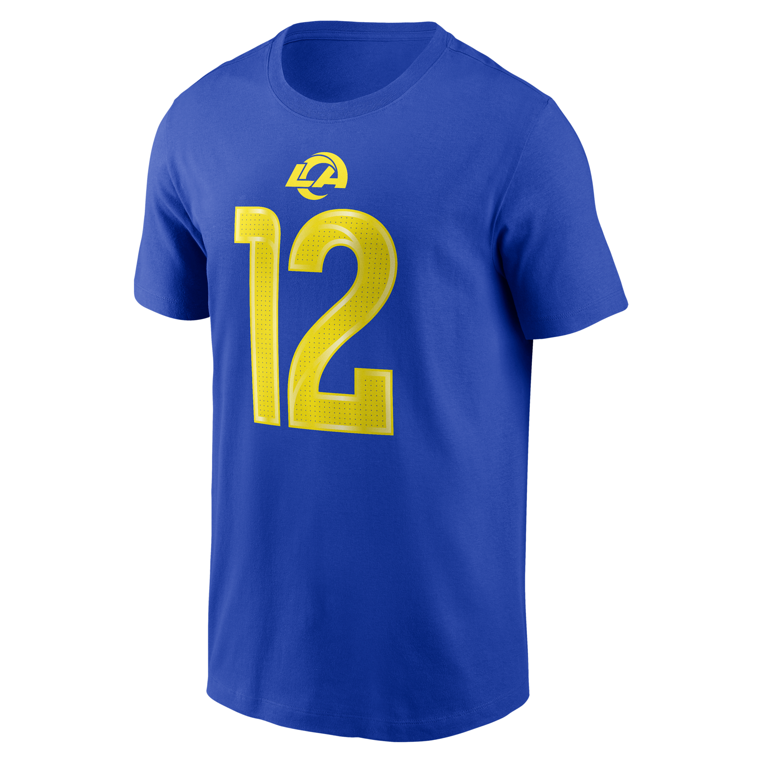 Nike Men's Los Angeles Rams Puka Nacua Name & Number Crewneck Mesh Details on Numbers T-Shirt - Royal