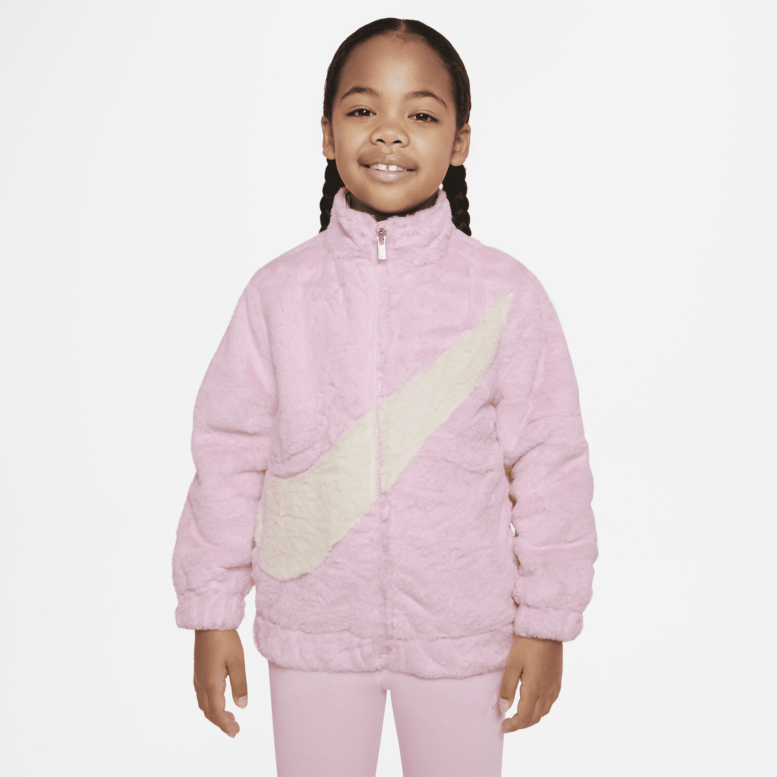 Nike Little Kids' Swoosh Faux Fur Jacket In Pink