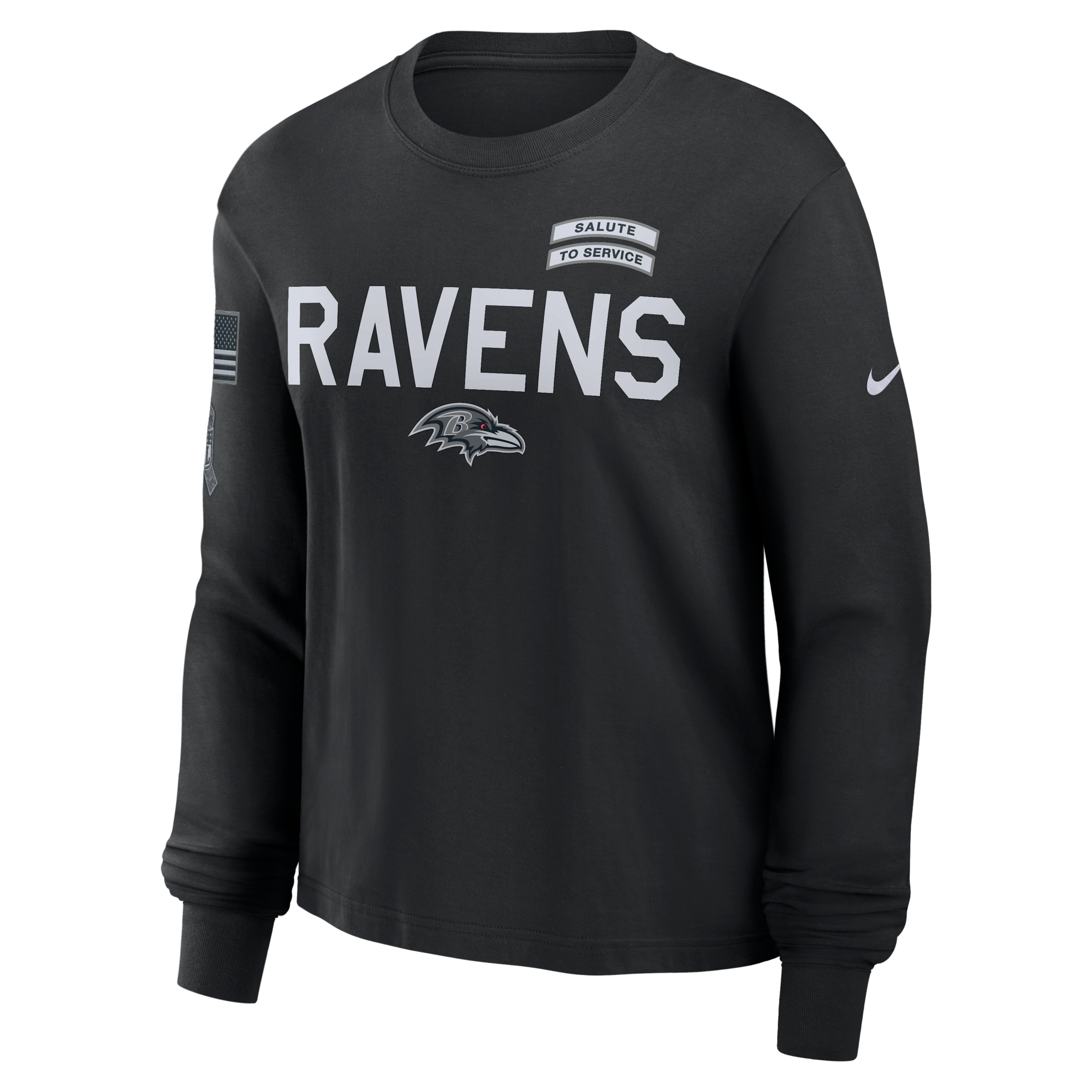 Baltimore Ravens Salute to Service Sideline Nike Women's Dri-FIT NFL Long-Sleeve T-Shirt in Black | 02GD00AA23-ED0