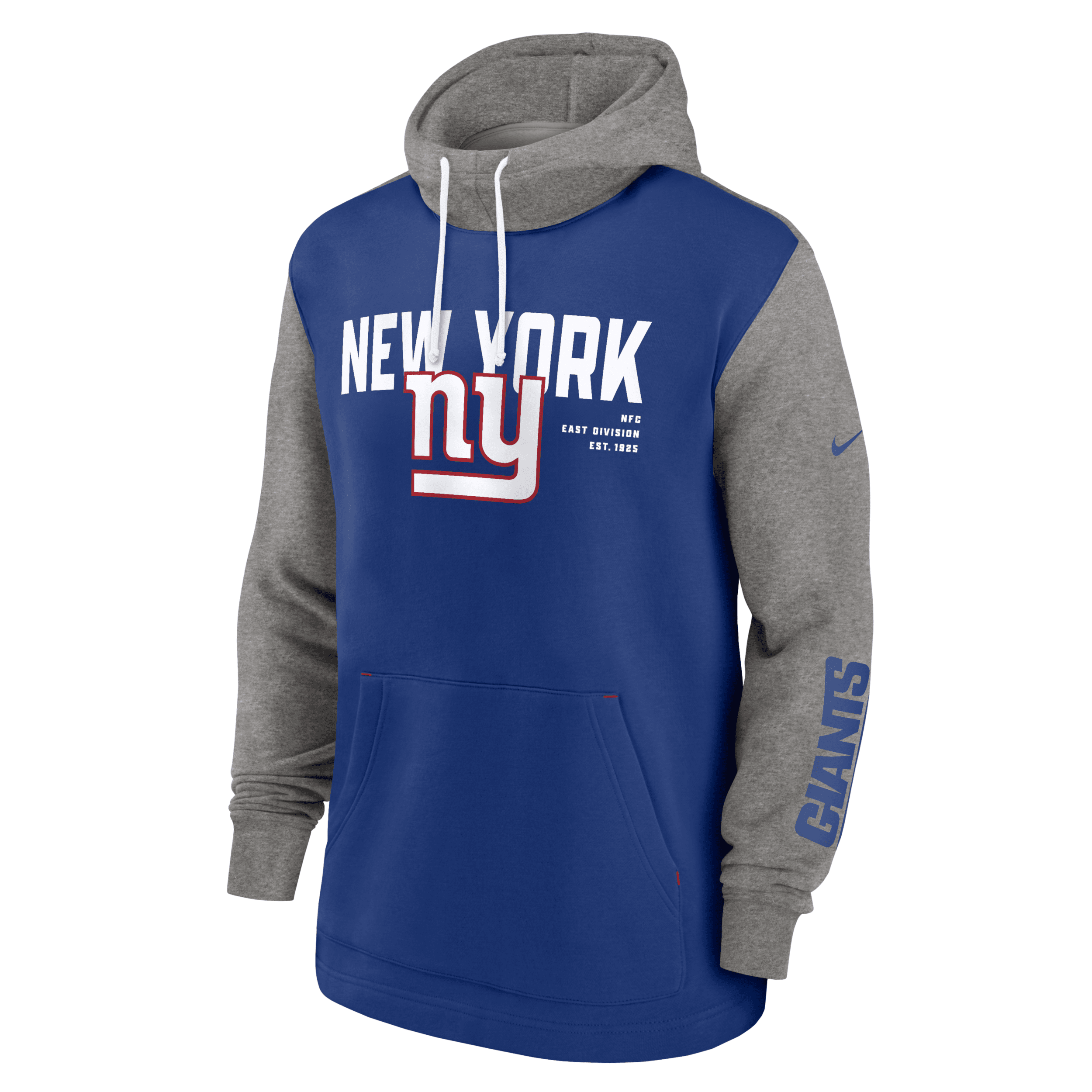 New York Giants Color Block Men's Nike NFL Pullover Hoodie.