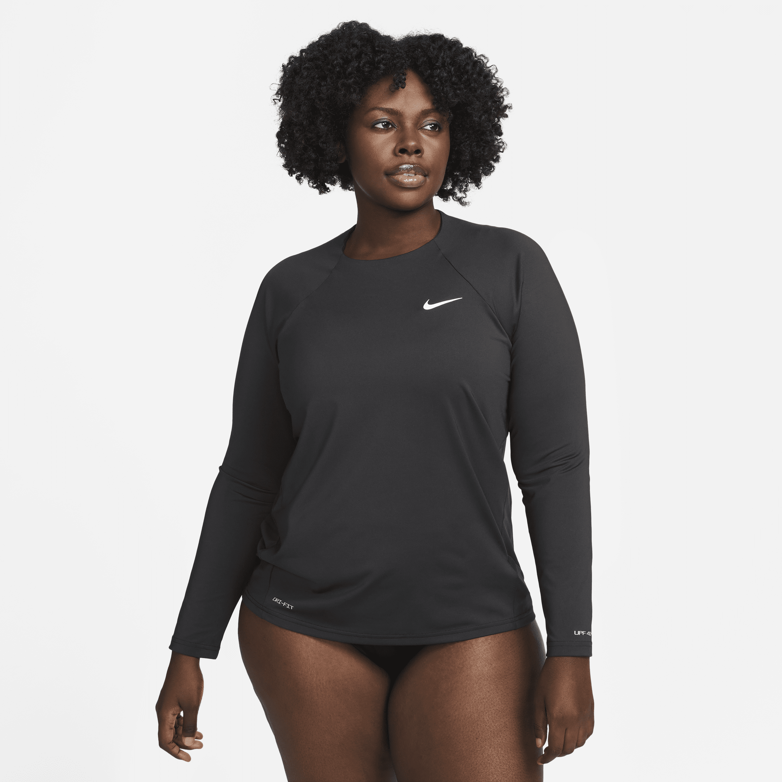 Nike Women's Essential Dri-fit Long-sleeve Hydroguard Swim Top (plus Size) In Black