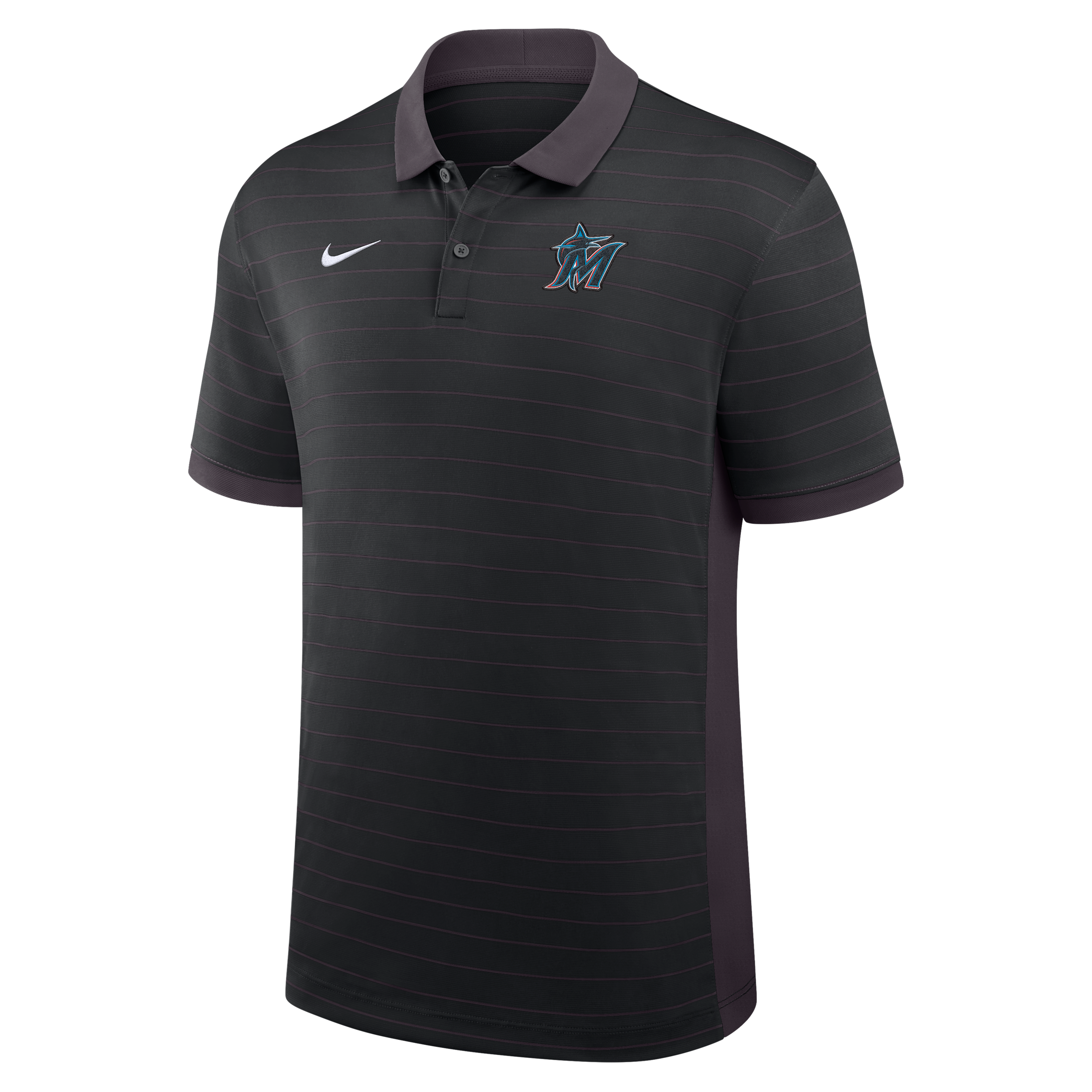 Miami Marlins Authentic Collection Striped Victory Nike Men's Dri-FIT MLB Polo in Black | 03BG0GJ6MQM-P81