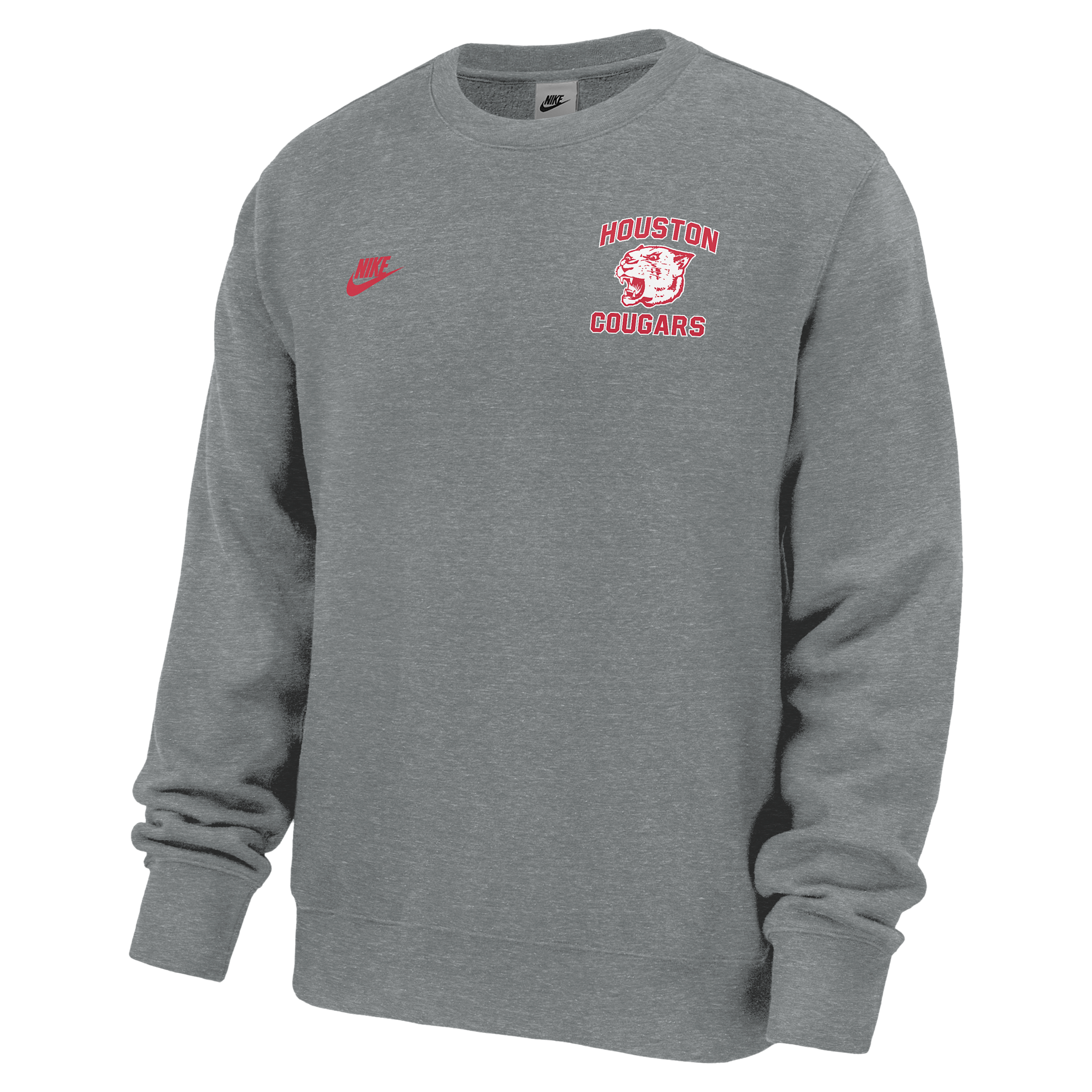 Houston Cougars Club Nike Men's Football Fleece Crew-Neck Sweatshirt in Grey | M33234P398UNHO-DGH