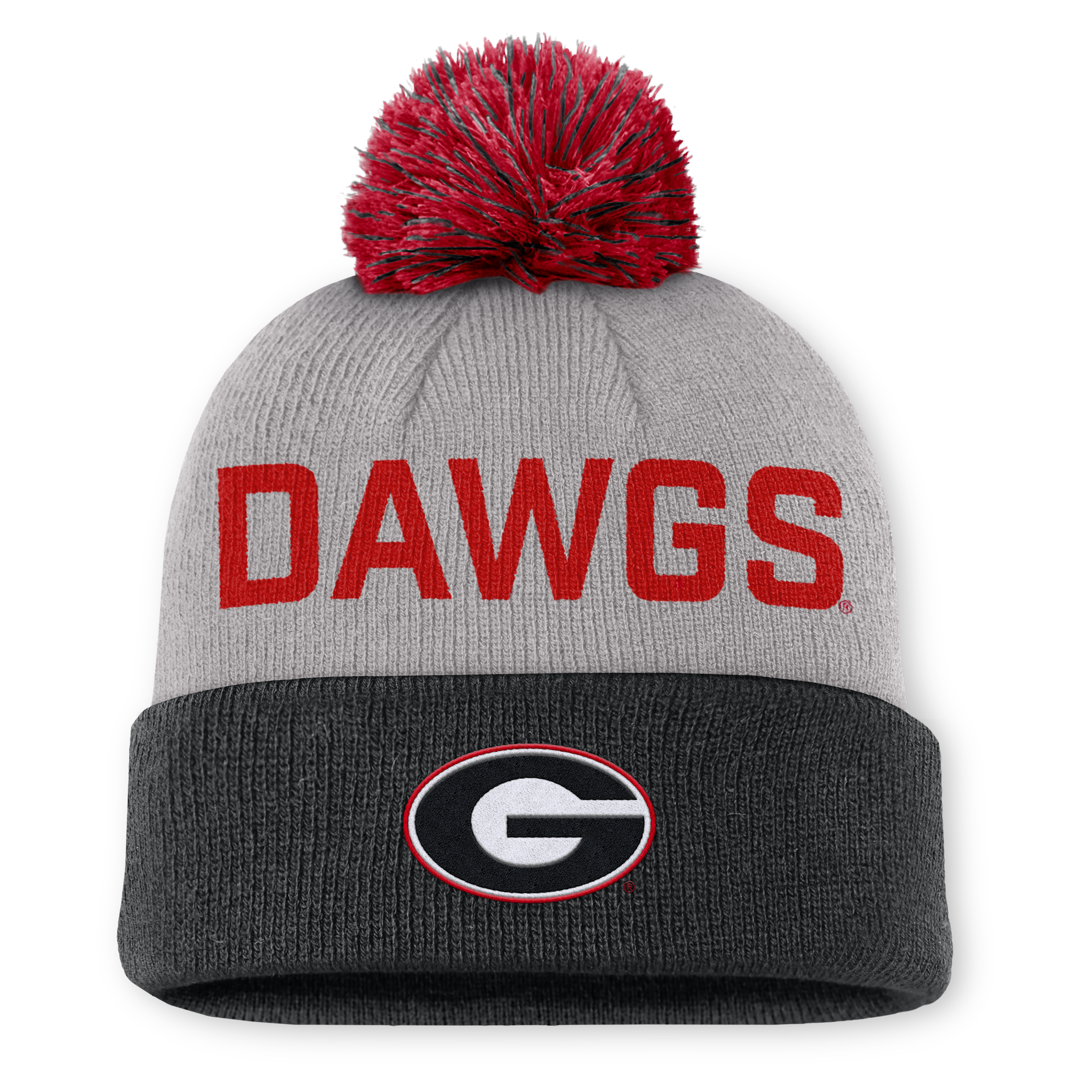 Nike Men's Gray/black Georgia Bulldogs Primetime Peak Cuffed Knit With Pom Hat In Black