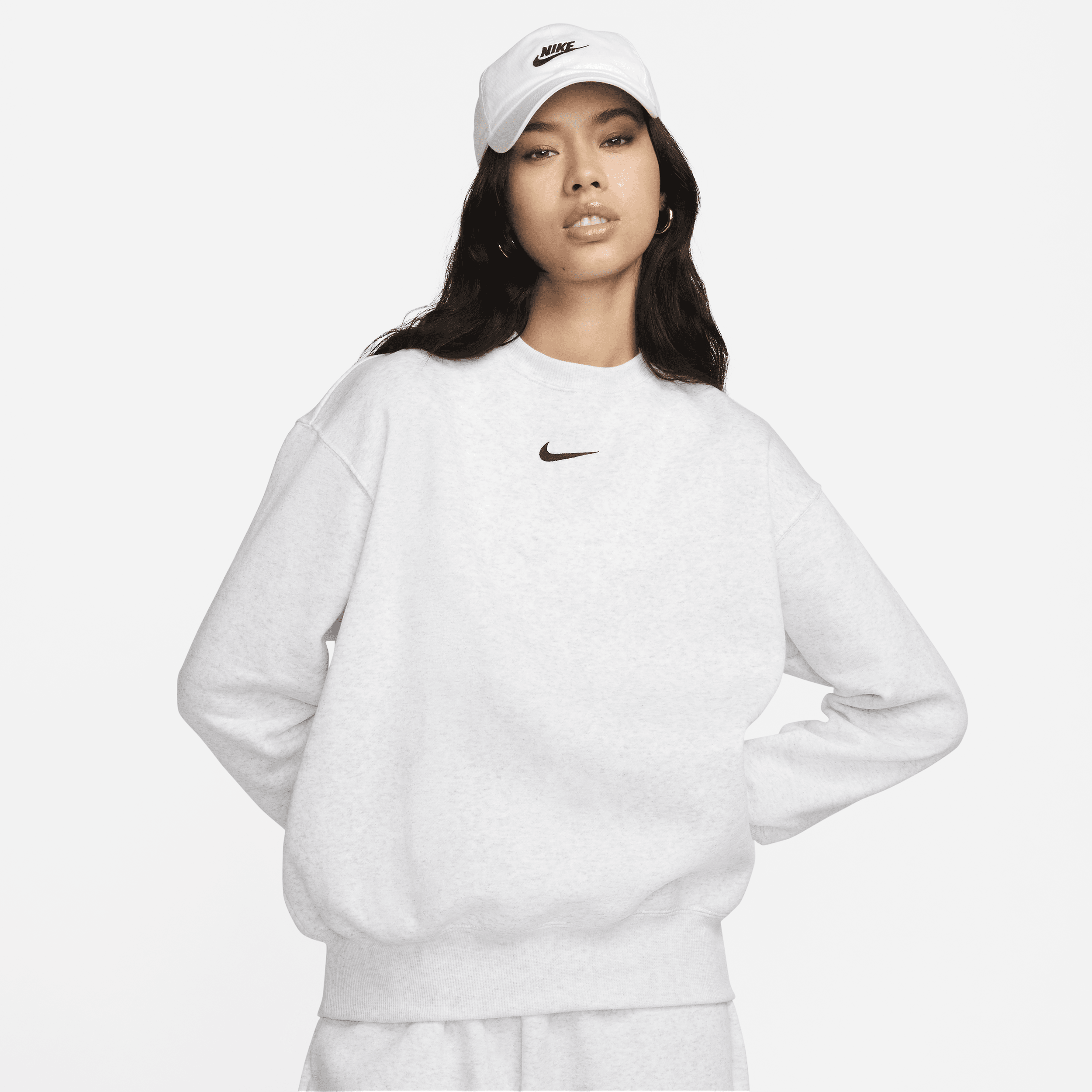 Shop Nike Women's  Sportswear Phoenix Fleece Oversized Crew-neck Sweatshirt In Brown