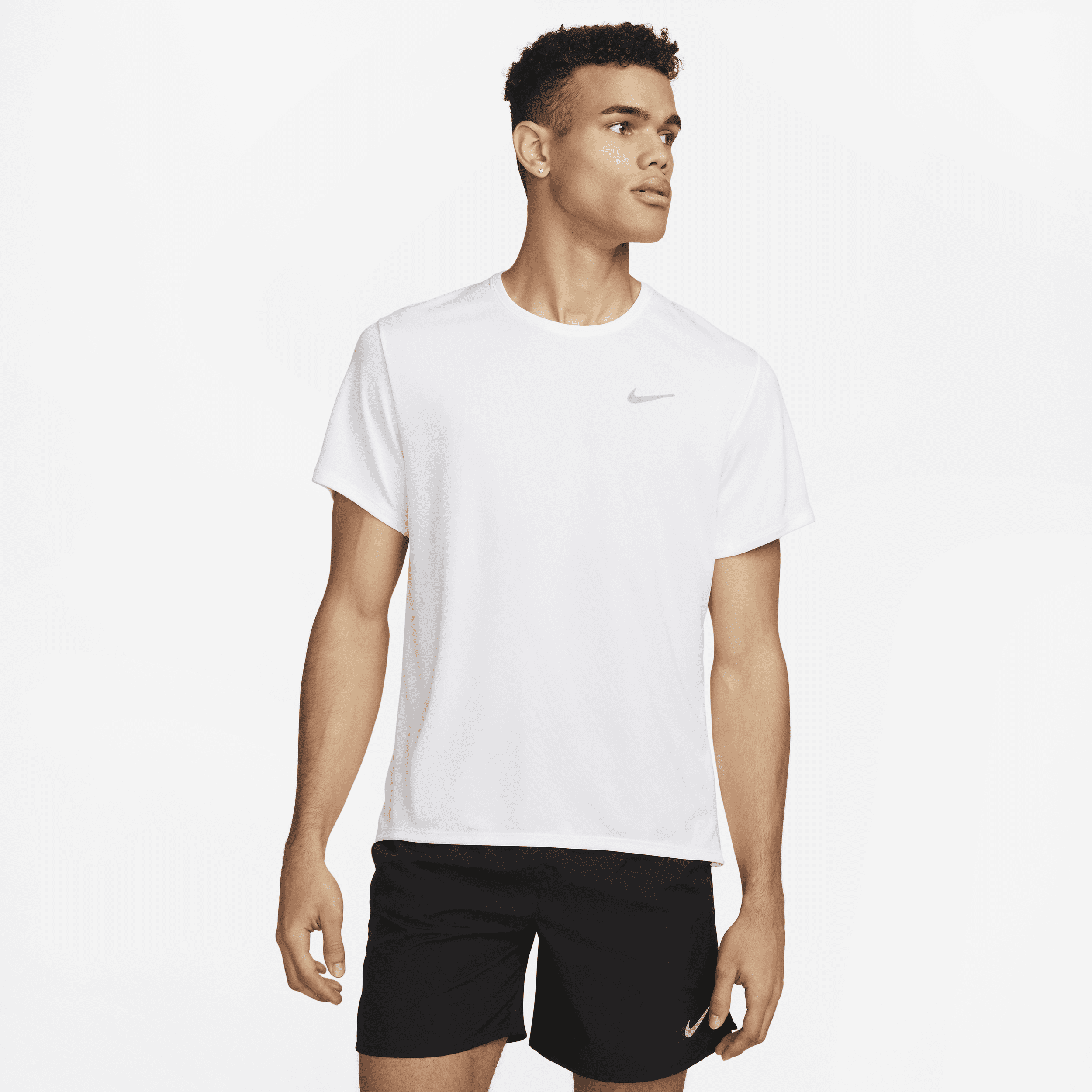 Shop Nike Men's Miler Dri-fit Uv Short-sleeve Running Top In White