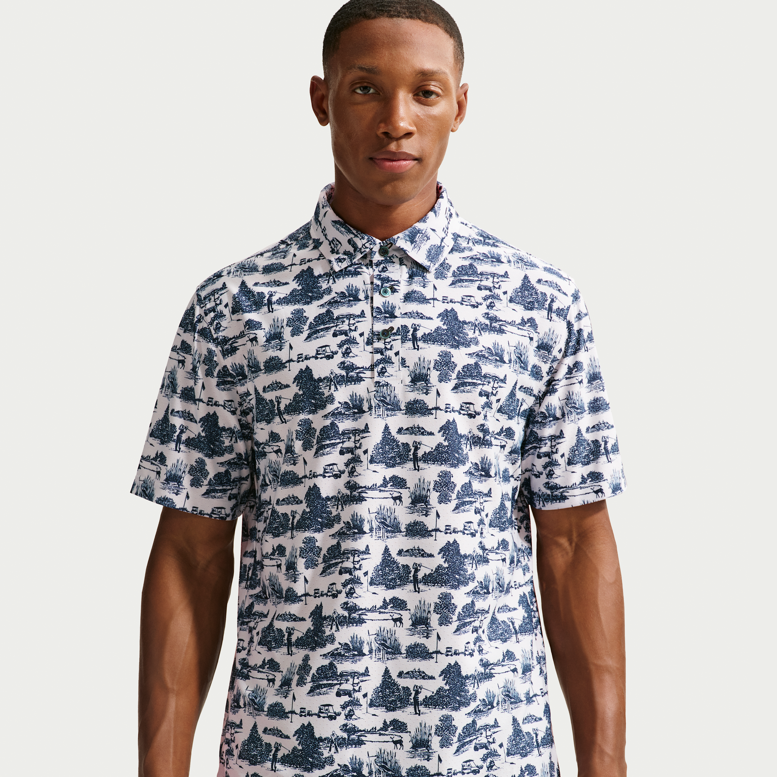 Nike Men's Tailored Performance Dri-FIT Golf Course Printed Golf Polo, XL, Photon Dust/College Navy