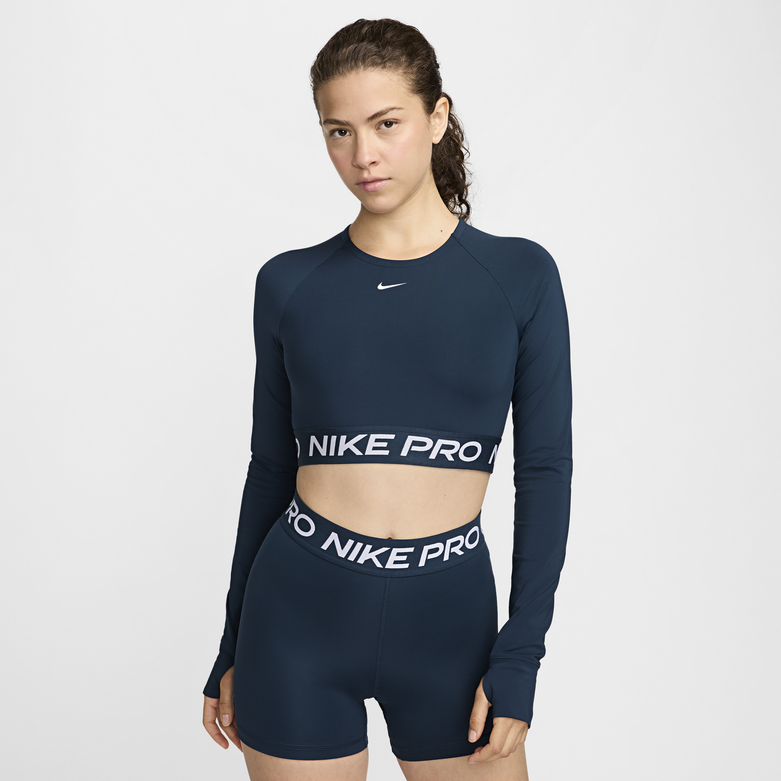 Nike Women's Pro Dri-fit Cropped Long-sleeve Top In Blue