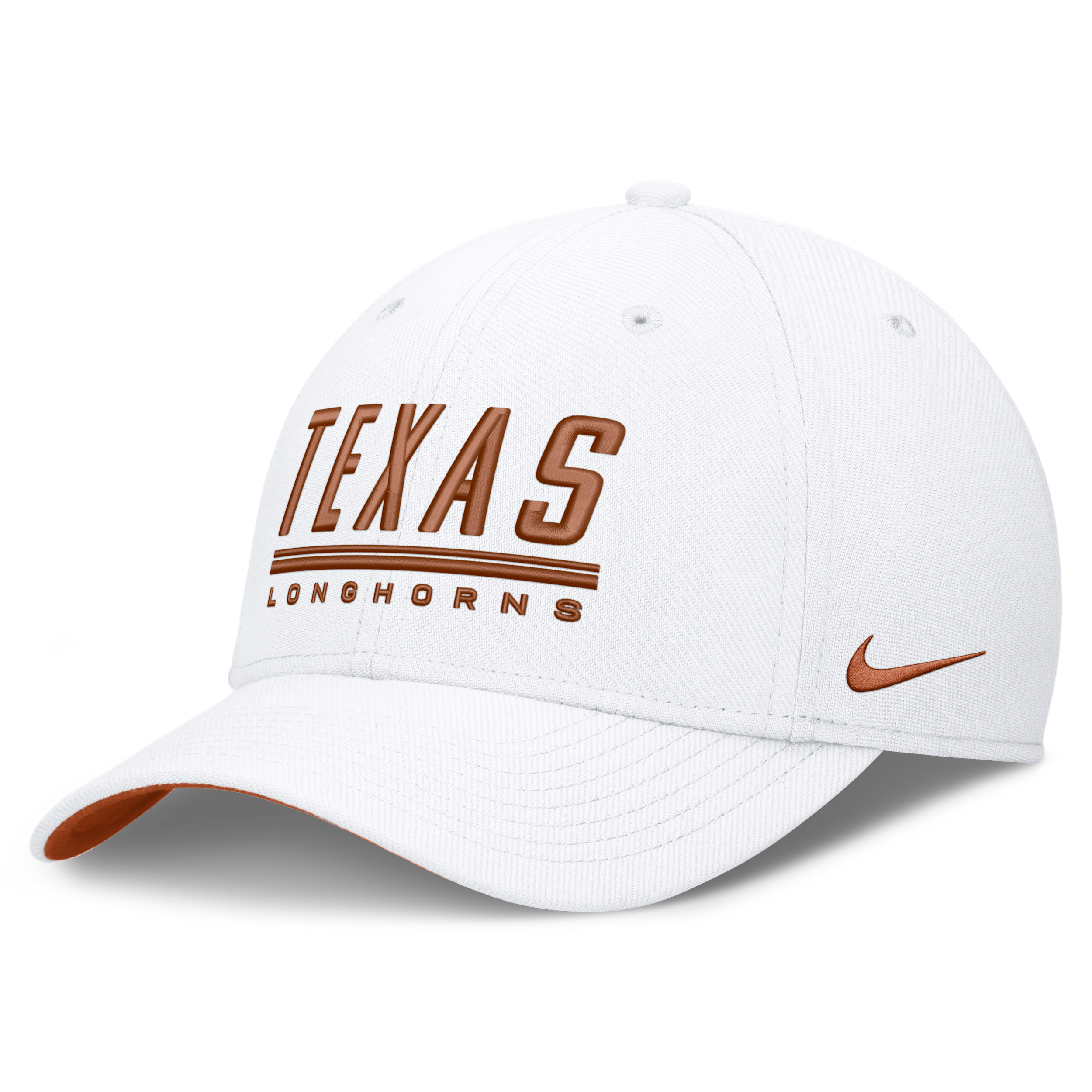 Nike Adult Texas Longhorns White Rise Swooshflex Dri-Fit Game Day Structured Hat, Men's, L/XL