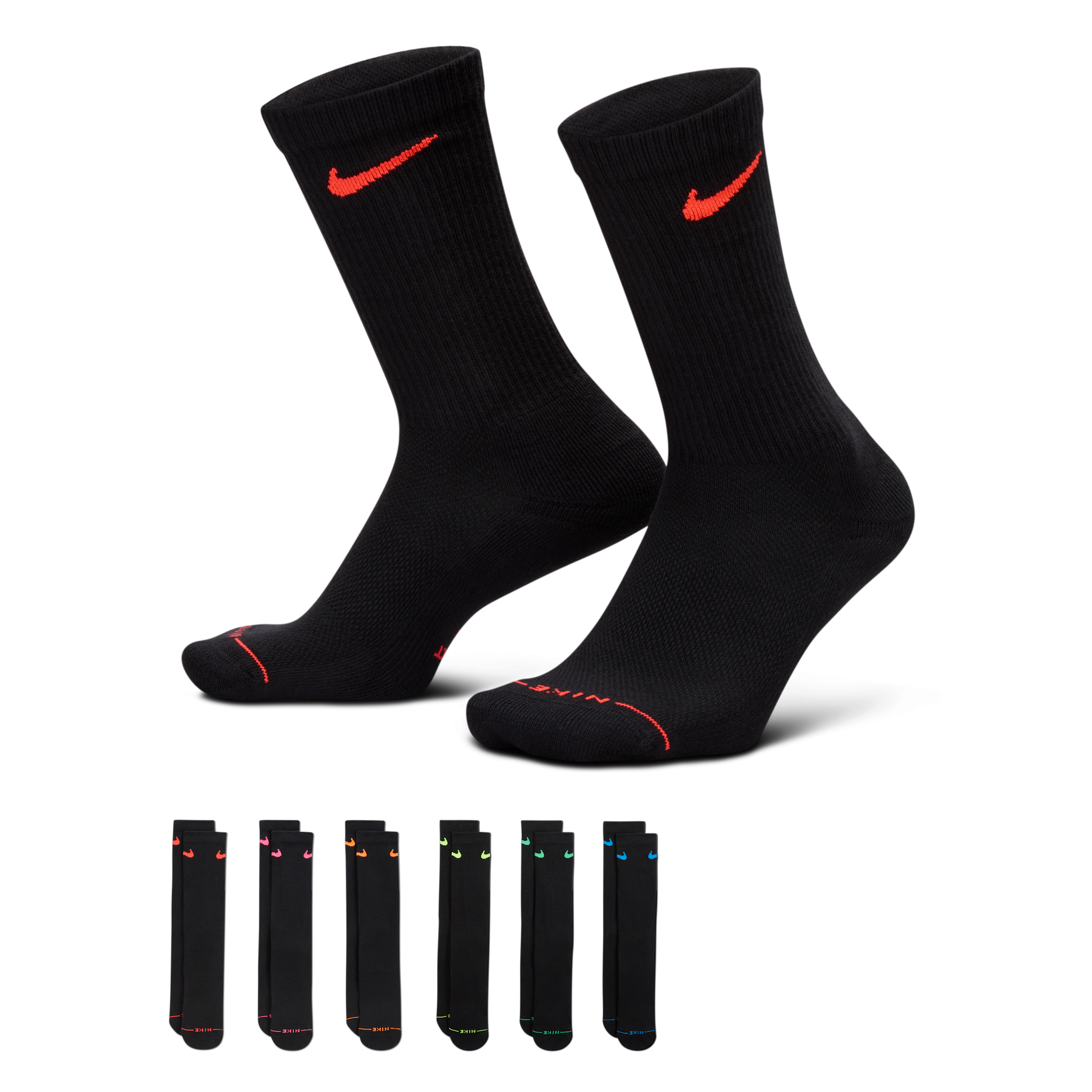 Nike Unisex Everyday Elevated Crew Socks (6 Pairs) in Multicolor | HQ8021-909