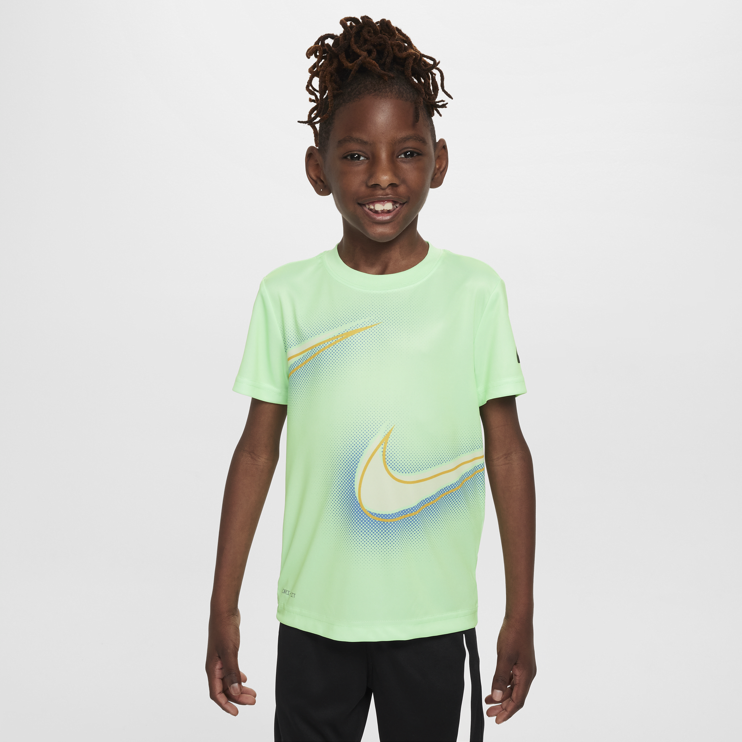 Shop Nike Dri-fit Little Kids' Stacked Up Swoosh T-shirt In Green