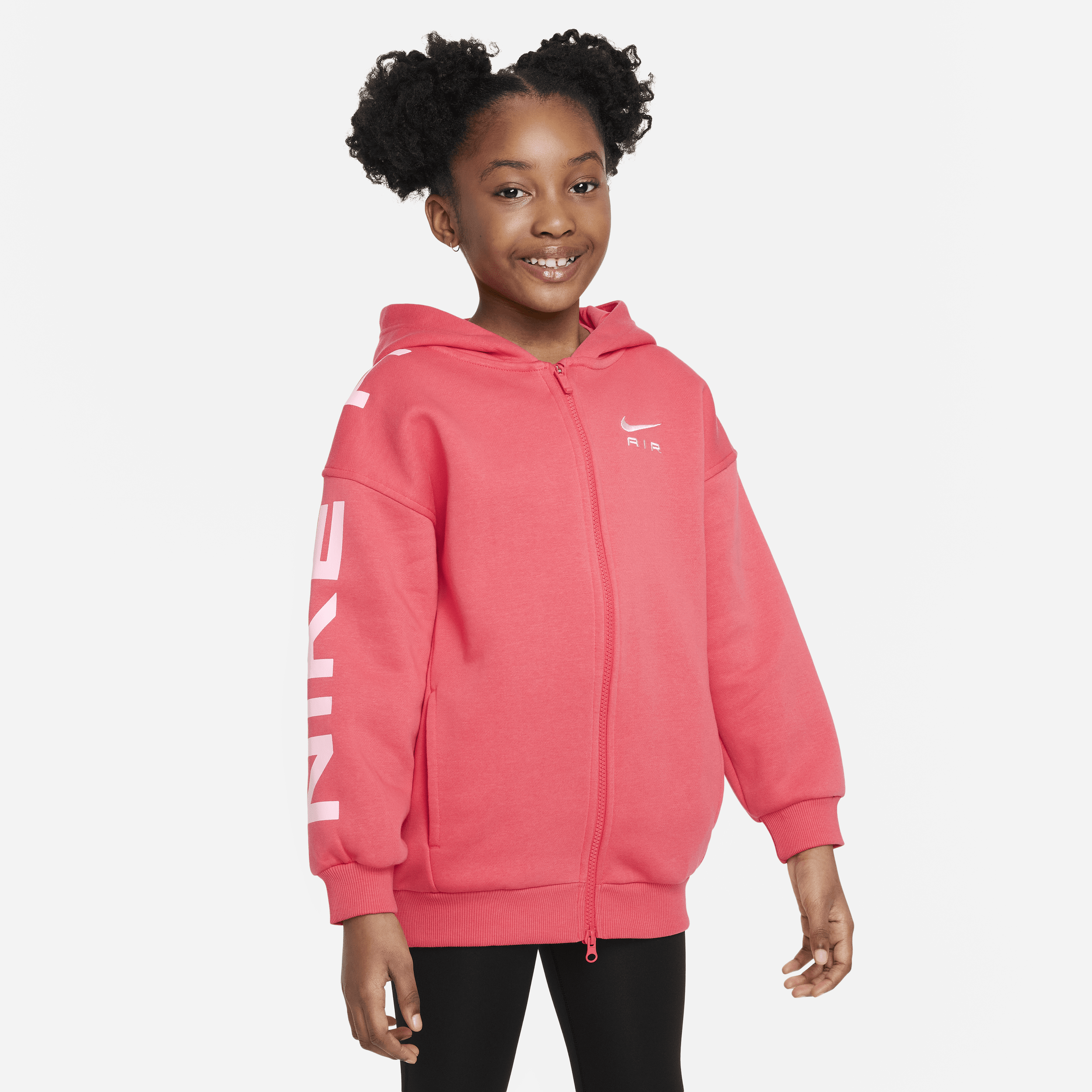 Nike Air Club Fleece Big Kids' (girls') Oversized Full-zip Hoodie In Red