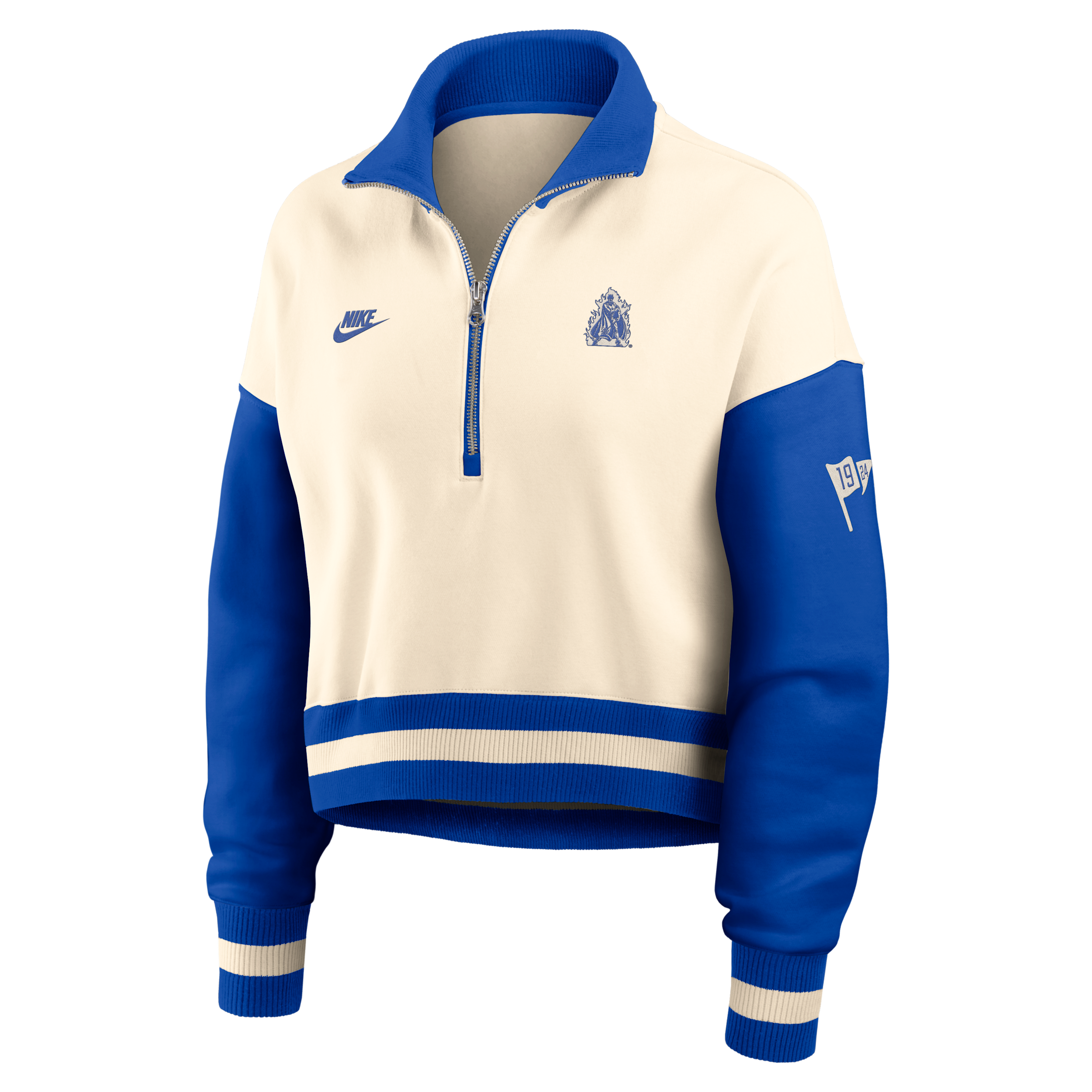 Nike Women's Natural, Royal Duke Blue Devils Oversized Legacy Color Block Cropped Quarter-Zip Pullover - Natural, Royal