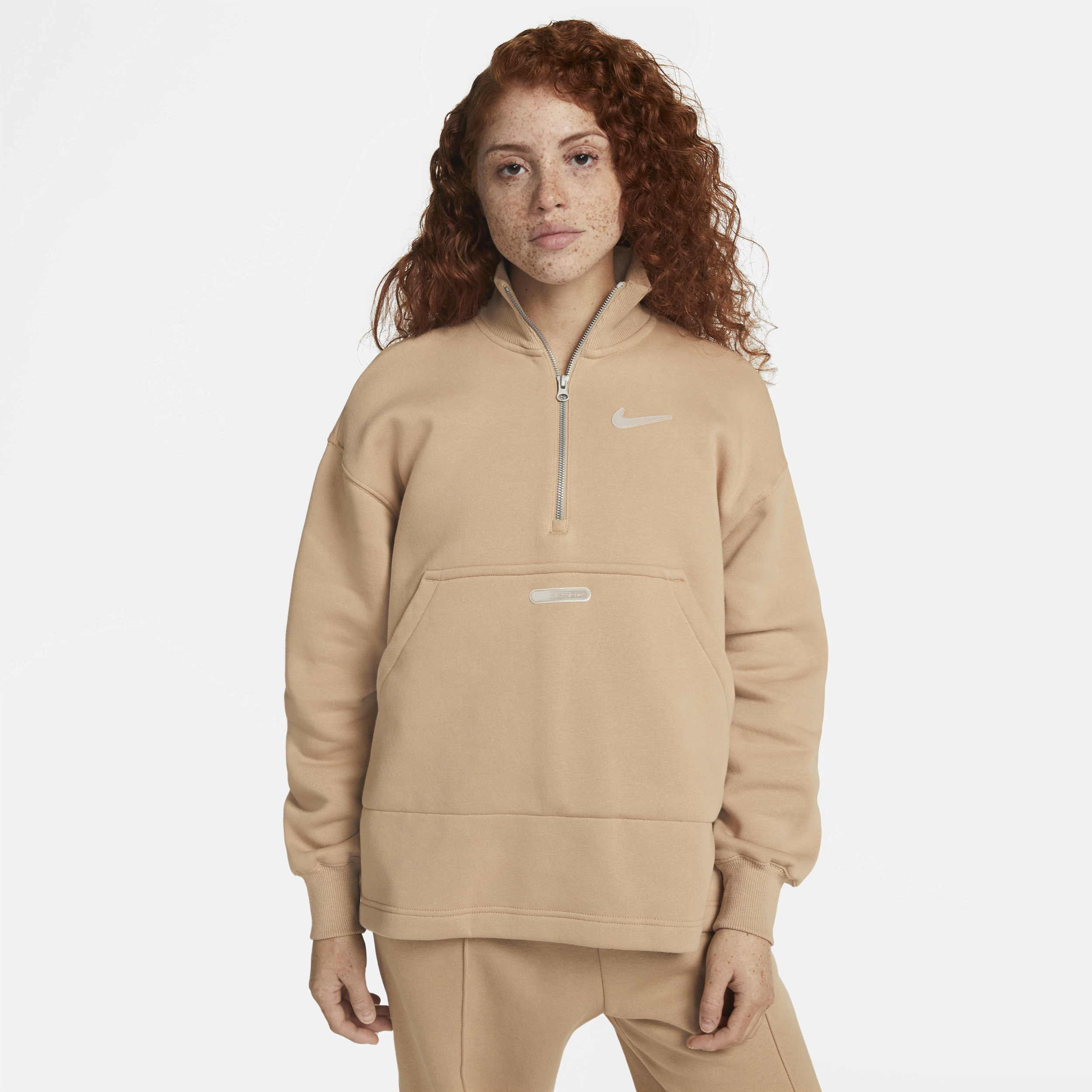 Nike Swoosh Womens Tan Nike Sweatshirt Nike Sportswear Swoosh Half