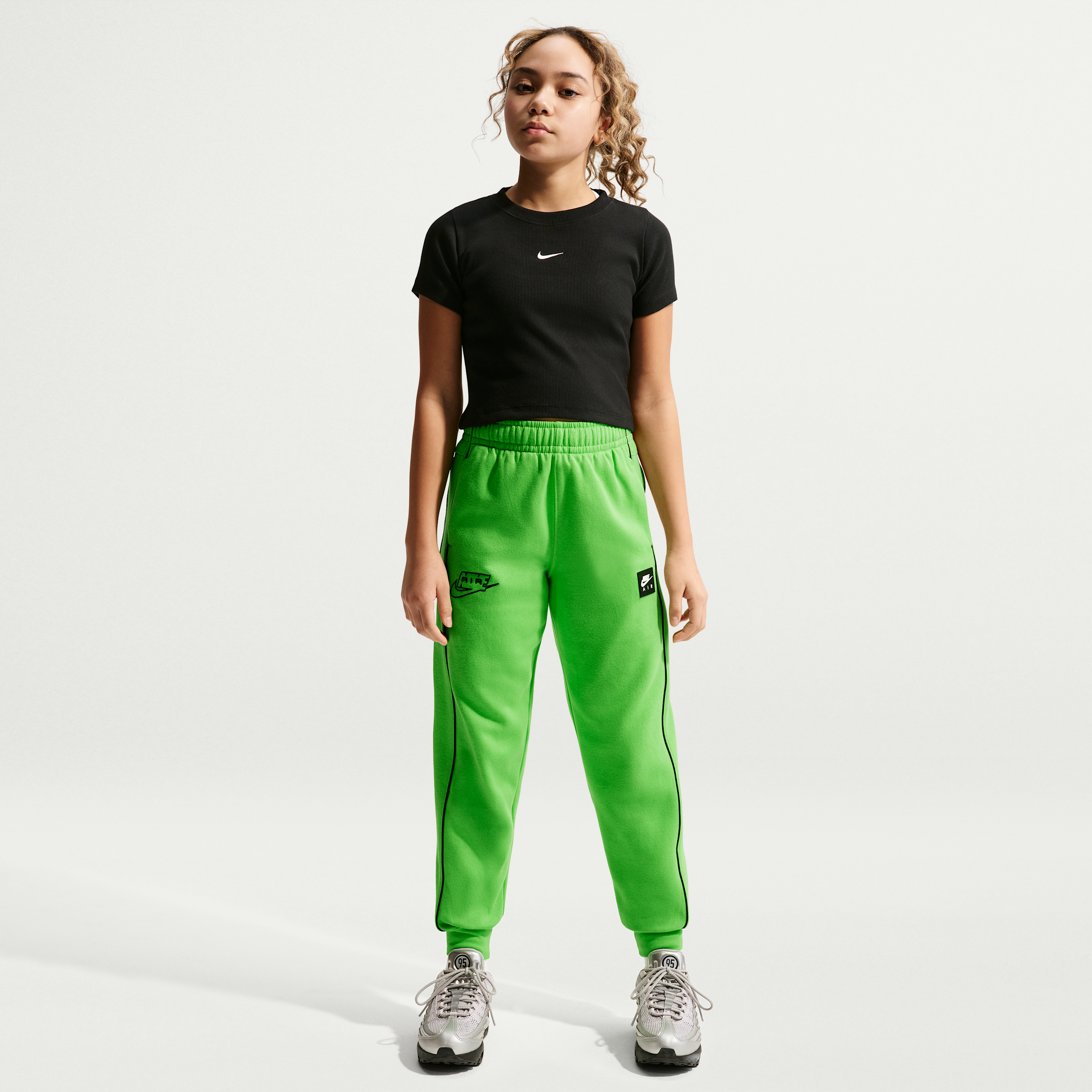 Boys Nike Air Fleece Jogger - Boys' Grade School Black/Mean Green/Black Size L