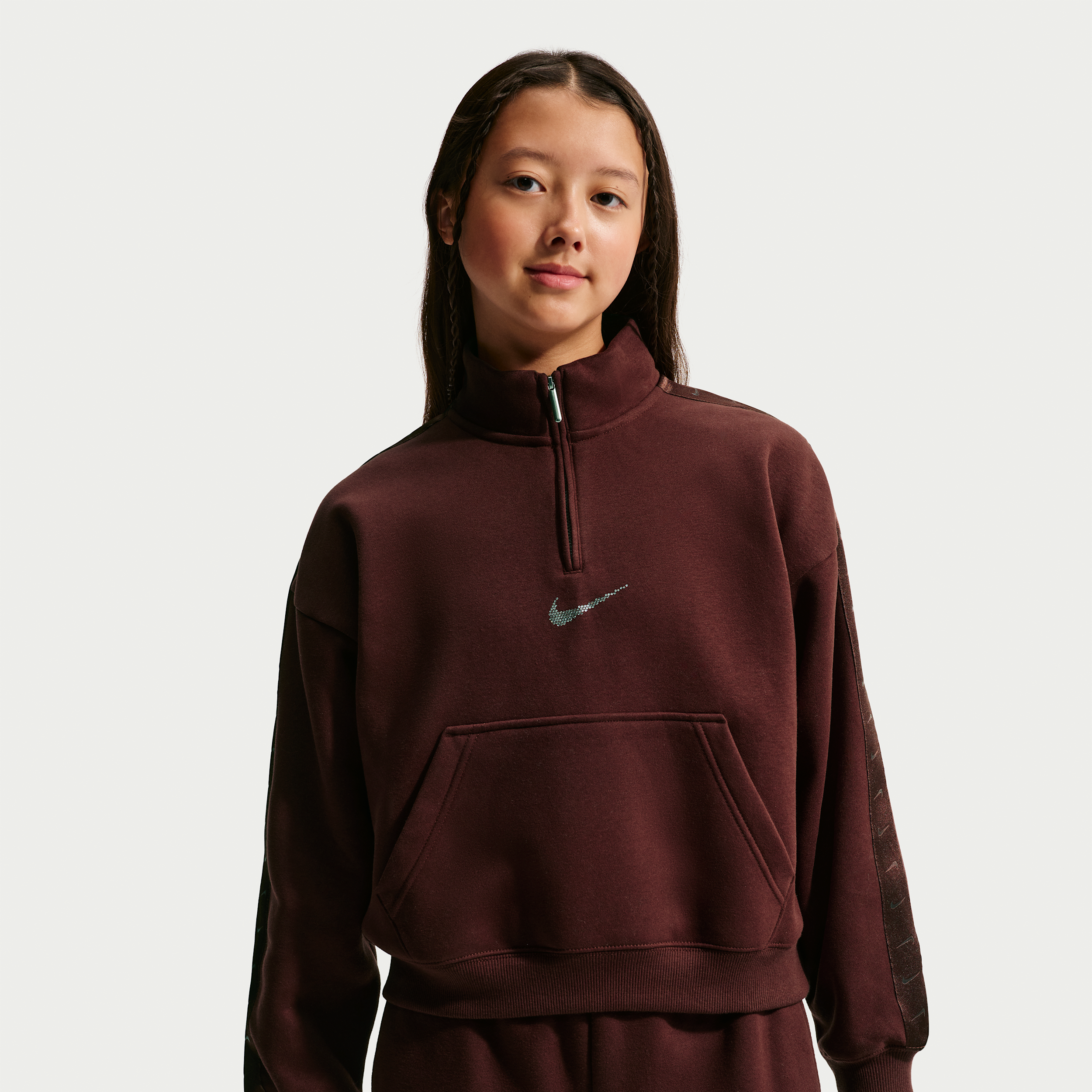 Nike Sportswear Studio Fleece Big Kids' (Girls') 1/4-Zip Sweatshirt in Purple | IM4932-658