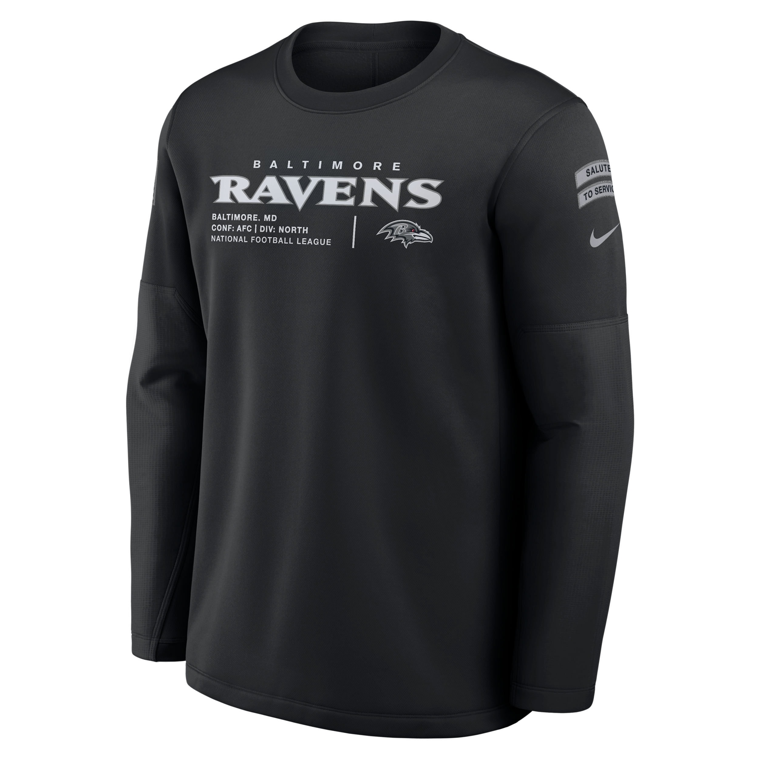 Nike Men's Black Baltimore Ravens 2026 Salute to Service Sideline Coaches Crewneck Therma-fit Sweatshirt - Black